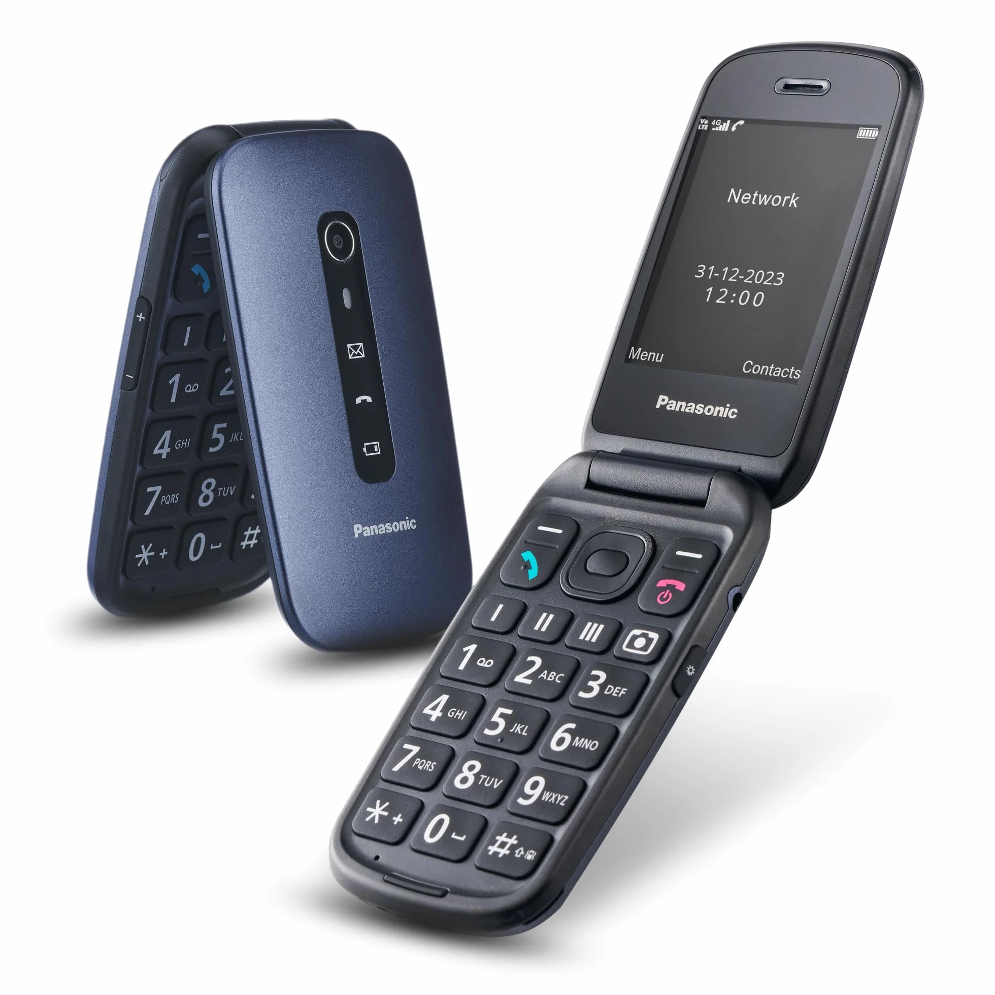 Panasonic KX-TU550 telefon dla seniora z klapką, duży ekran 2,8", aparat 1,2 MP, Clear Voice VoLTE, niebieski