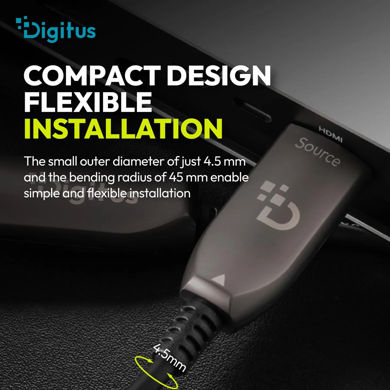 DIGITUS HDMI AOC Hybrydowy kabel światłowodowy - HDMI 2.1 - 8k/60Hz - UHD-II - kanał Ethernet - HDR eARC HDCP 2.2 - pozłacane styki - 10m - czarny