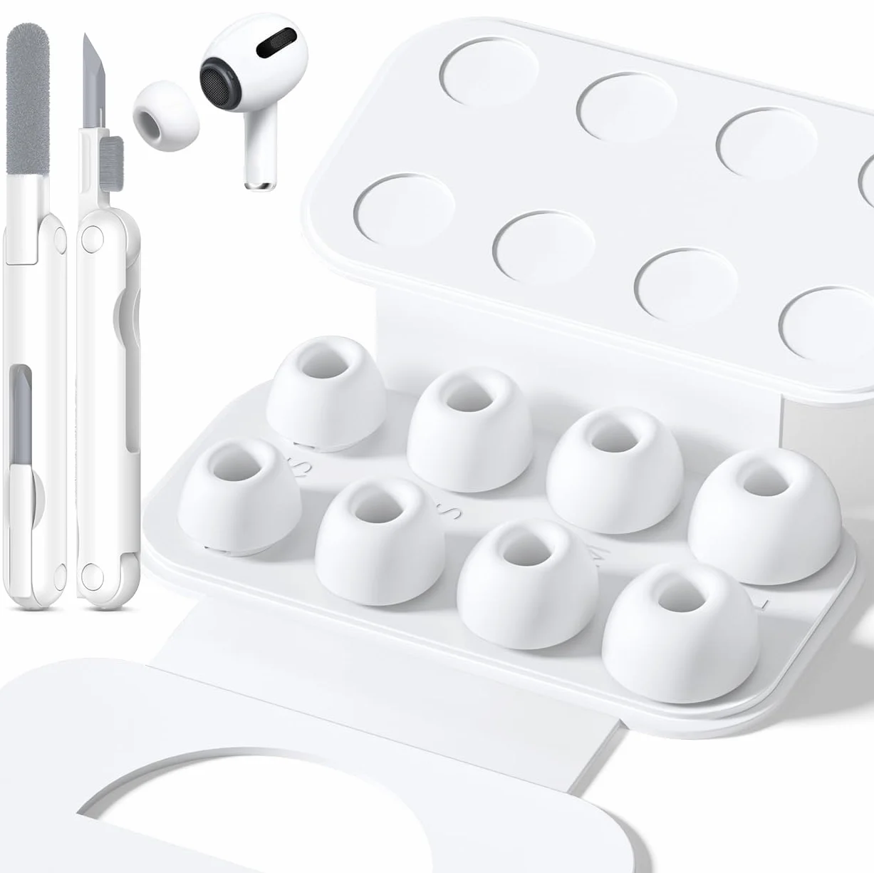 4 pary wymiennych słuchawek do słuchawek AirPods Pro 2. generacji z przenośnym pudełkiem do przechowywania i rysikiem do czyszczenia, redukcją szumów i filtrem przeciwpyłowym