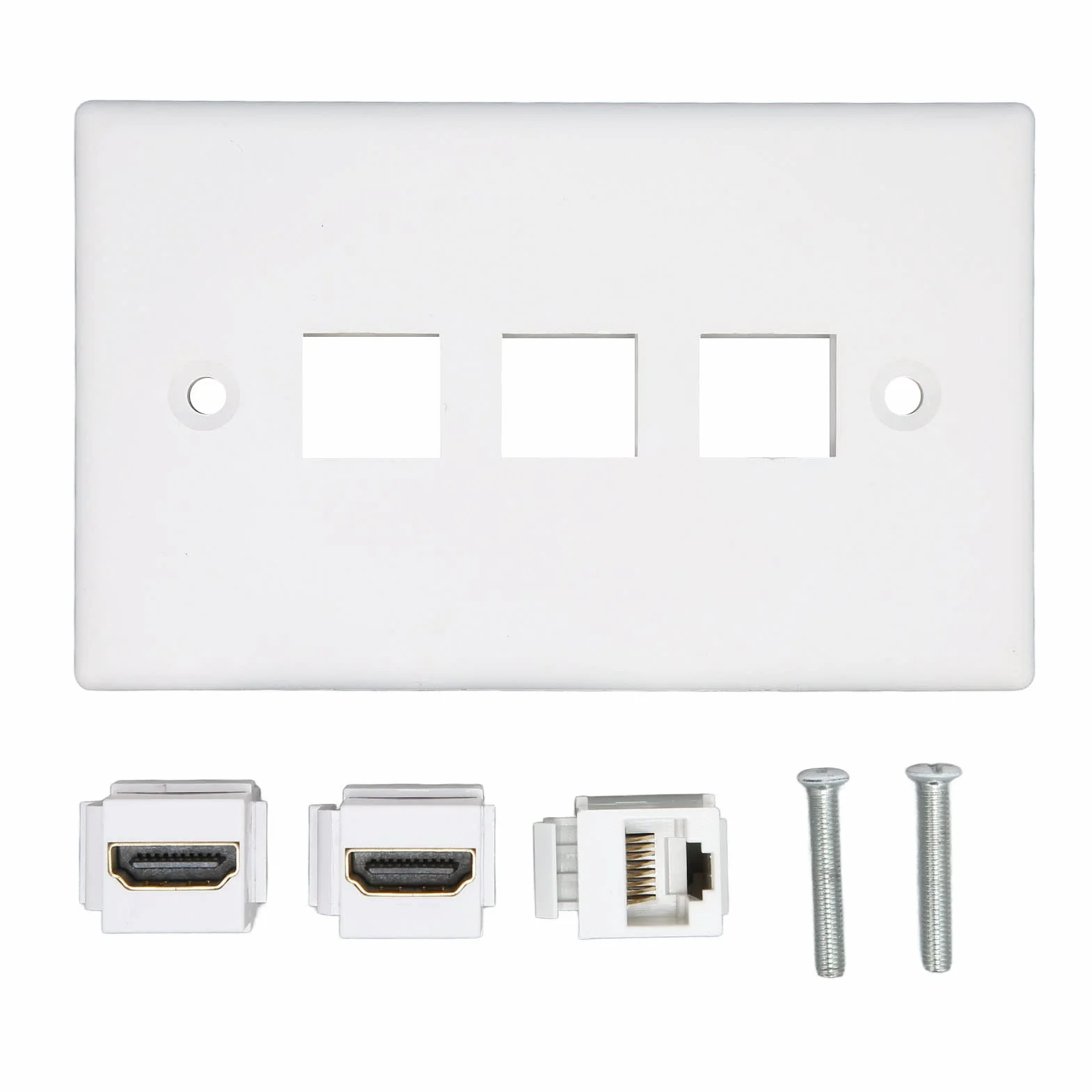 Płytka ścienna HDMI Ethernet, Gniazdo Keystone RJ45 Cat6 i 2 Gniazda Multimedialne 4K HD, Płytka ścienna Ethernet Bez Lutowania dla Projektora HDTV