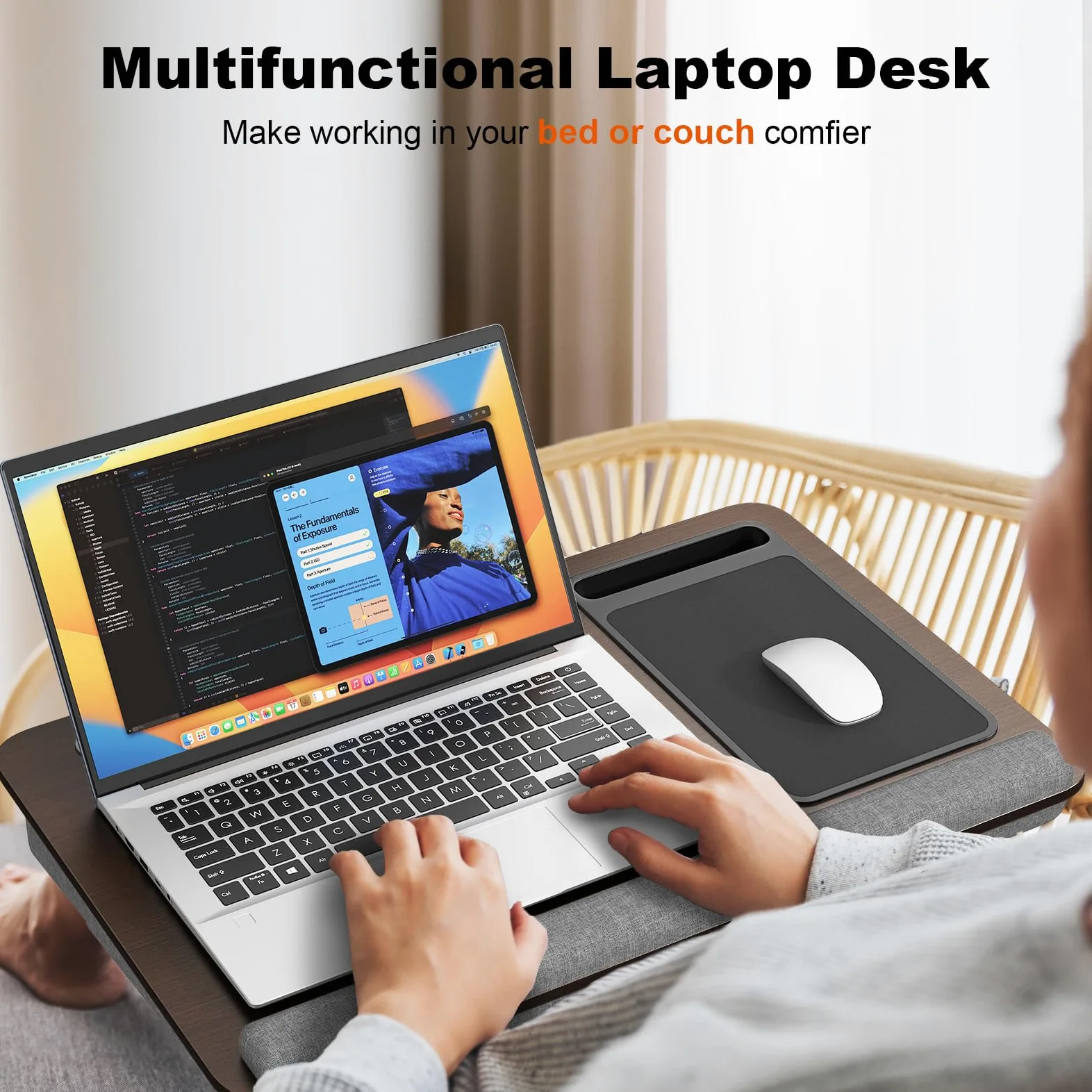 PUTORSEN Biurko na kolana do laptopów do 43.9 cm, przenośne, bardzo duże, z podkładkami dla myszy i nadgarstków