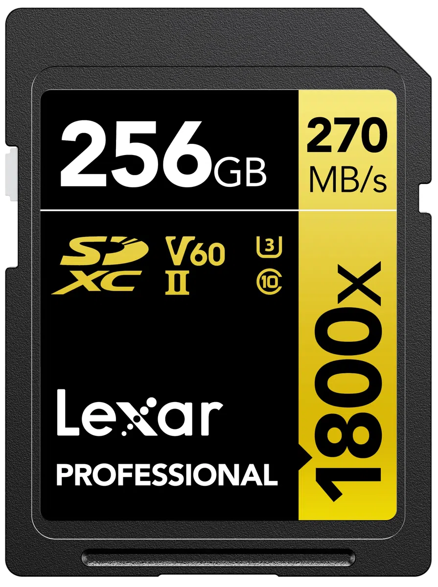 Lexar SDXC Professional 256 GB 1800x UHS-II Gold Series klasa 10, U3, V60, do nagrywania wideo 4K, czarny