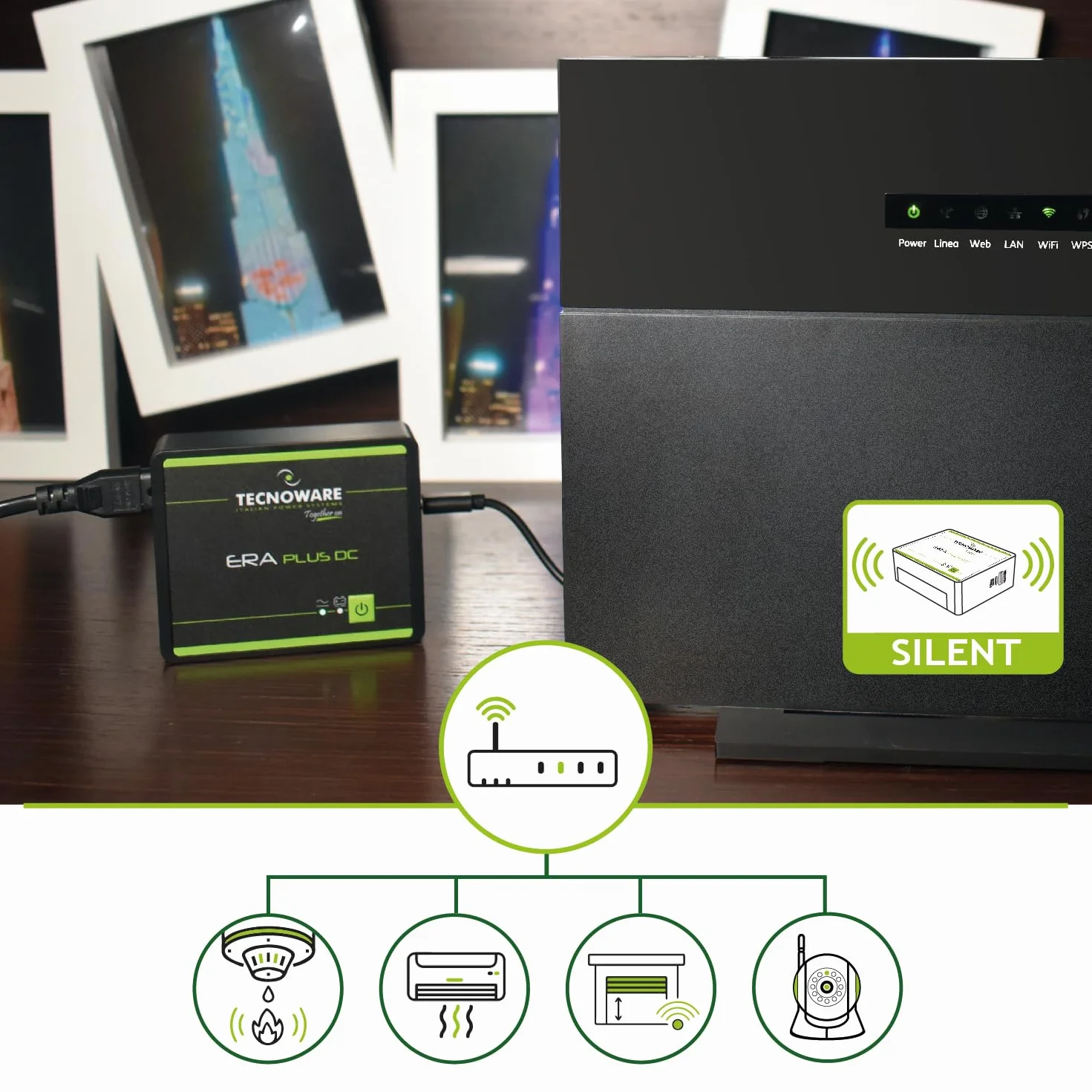 Tecnoware Power Systems Mini UPS ERA PLUS DC do WiFi/modemu, nie do PC gaming/konsol, USB-C/USB-A, Powerbank 5200mAh, ochrona przed przepięciami i blackoutem do 240 min