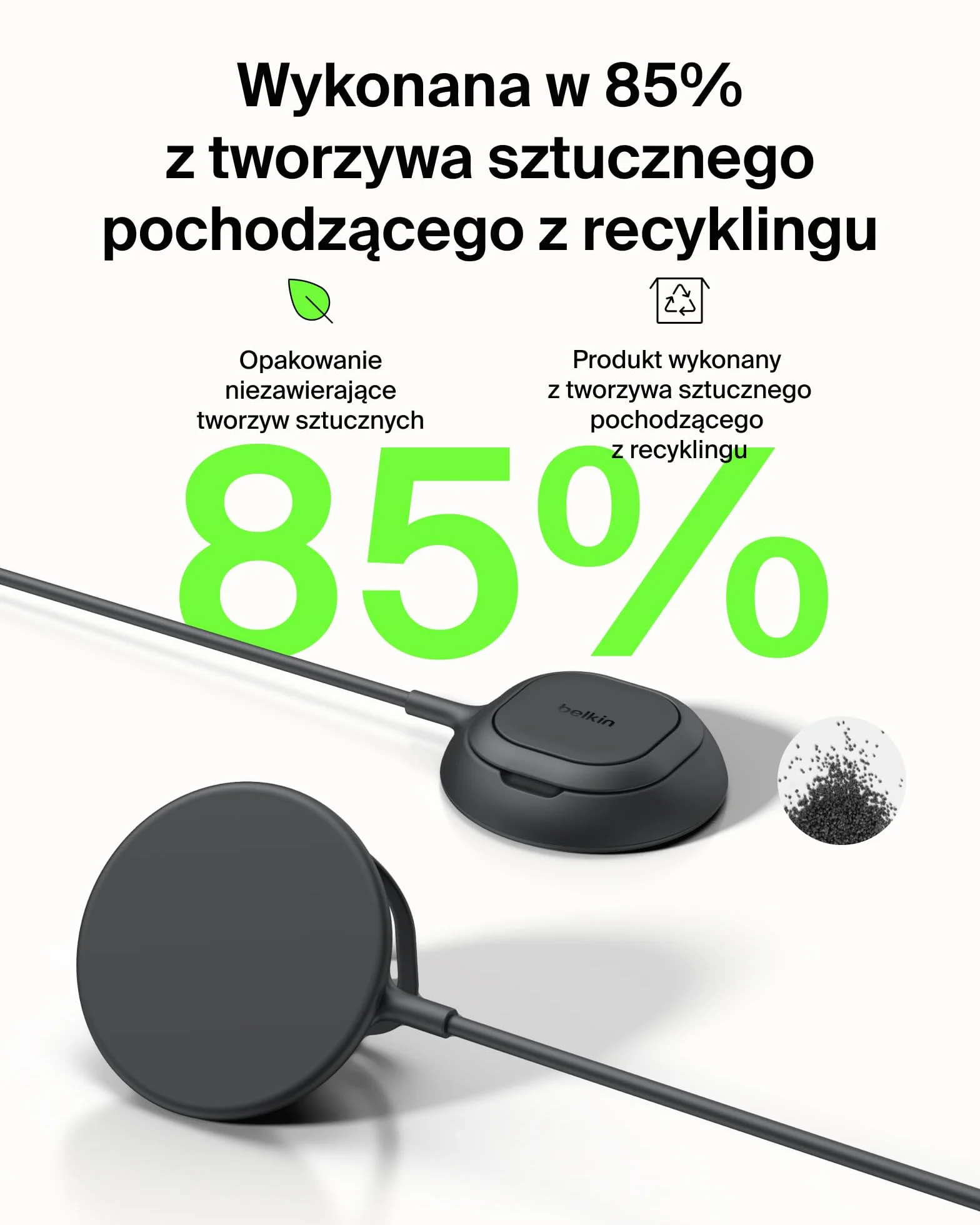 Belkin UltraCharge Ładowarka Magnetyczna z Qi2 25 W, Zgodna z MagSafe Podkładka do Ładowania Bezprzewodowego z Pasywnym Chłodzeniem, Podstawka do iPhone’a Serii 17, Pixelsnap, AirPods Pro – Czarna