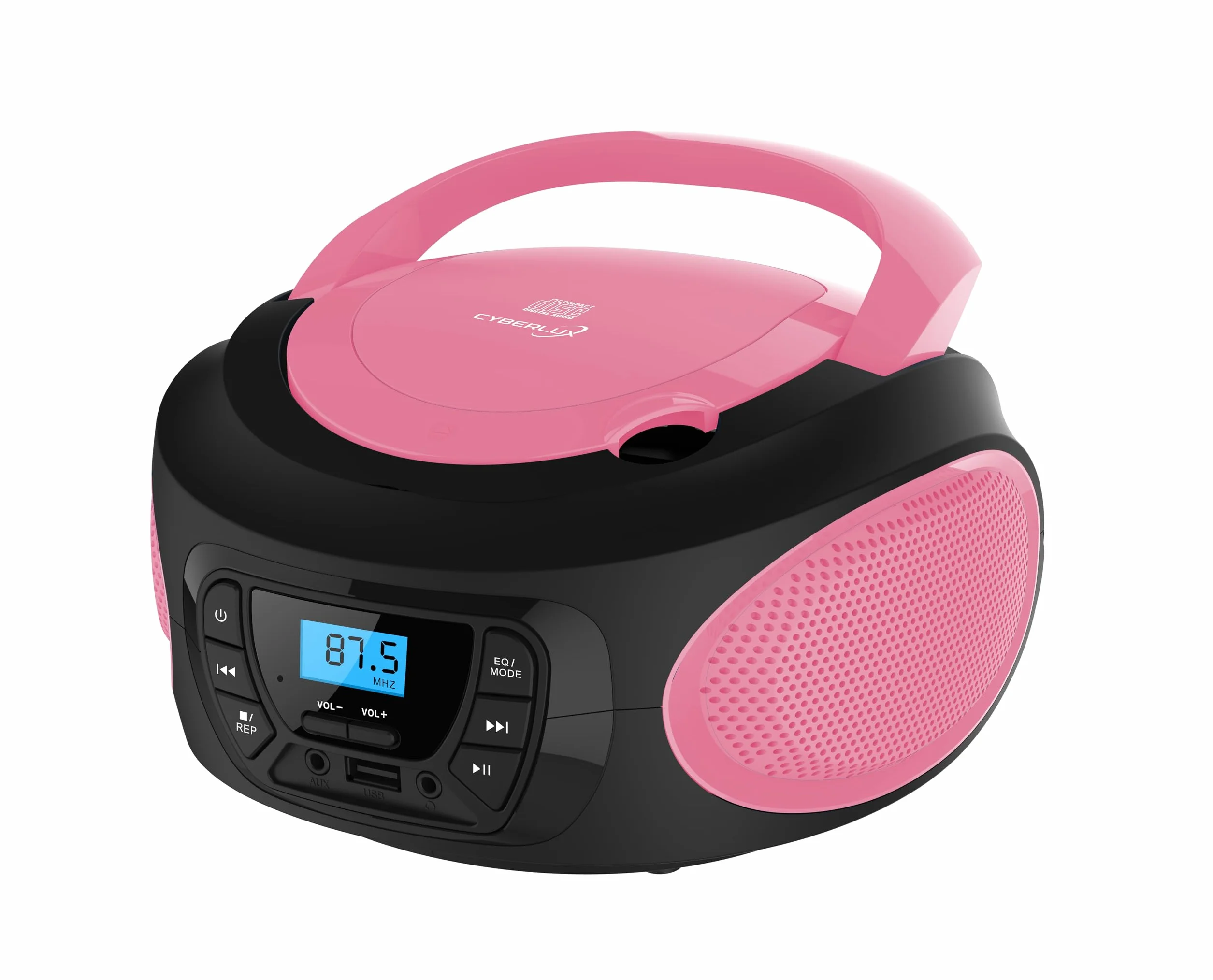 Boombox - Przenośny odtwarzacz CD - CD/CD-R - USB - Radio FM - Wejście AUX-IN - Gniazdo słuchawkowe - Radio dla dzieci - Radio CD - System stereo - Kompaktowy - Jasnoróżowy (Pretty Pink)