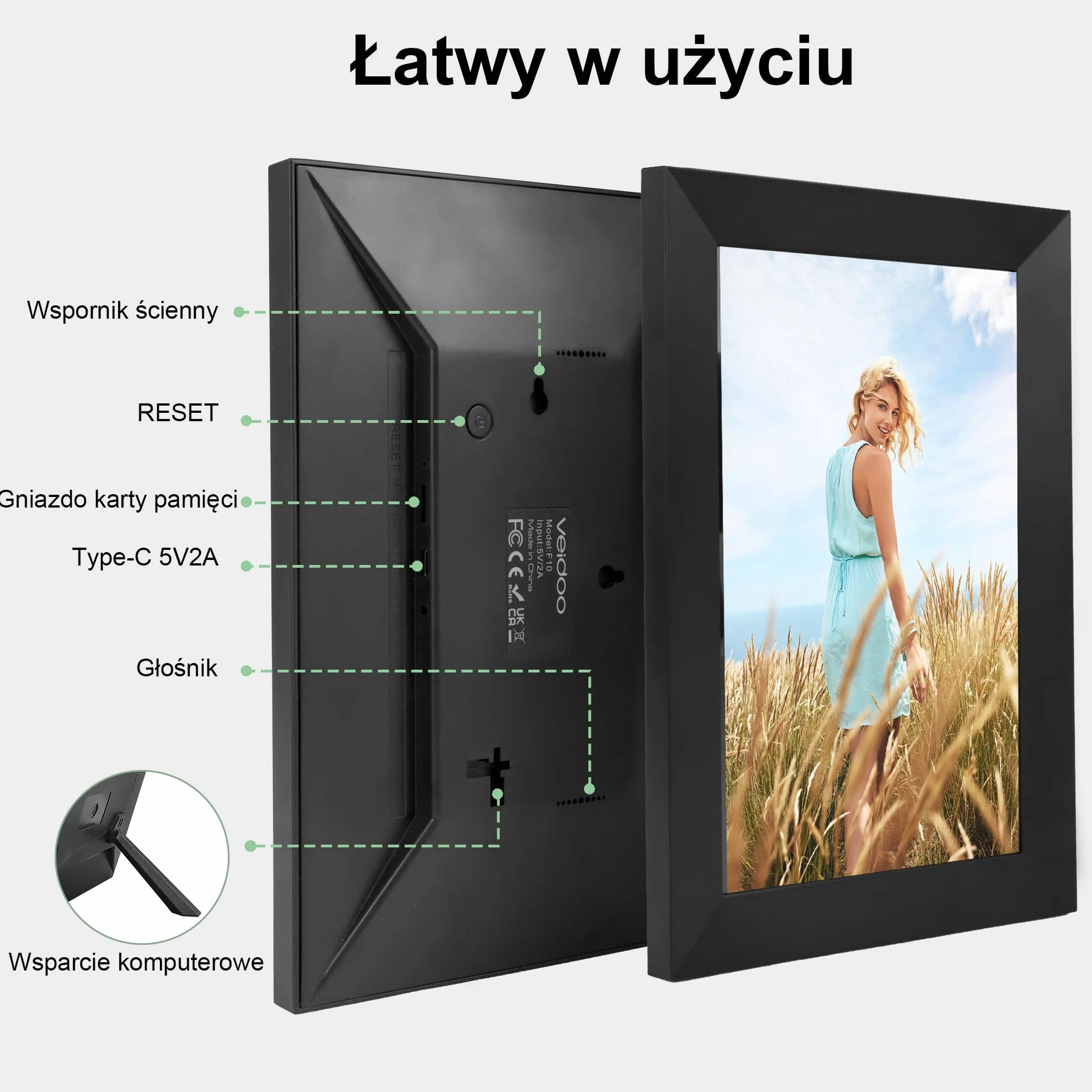 Veidoo Frameo 10,1 cala 32GB WiFi cyfrowa ramka na zdjęcia HD IPS 1280x800