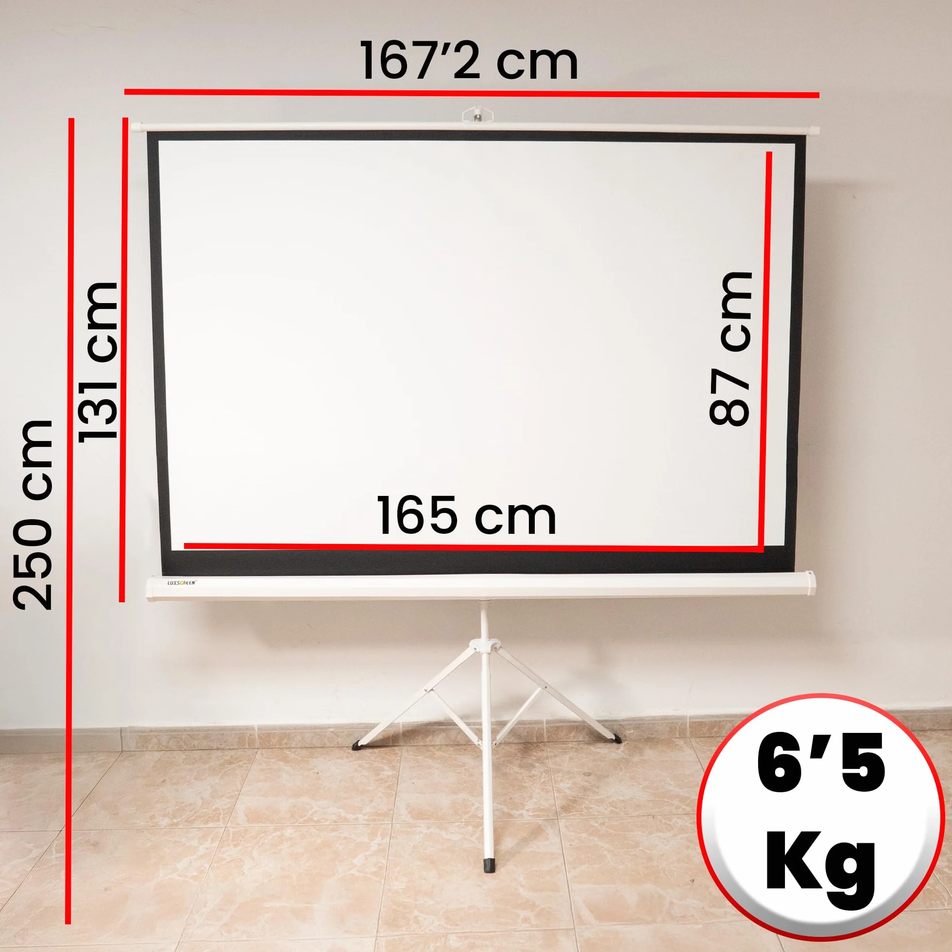 Ekran projekcyjny 140x105 cm matowa biała powierzchnia współczynnik wzmocnienia 1.1 czarna krawędź kino domowe
