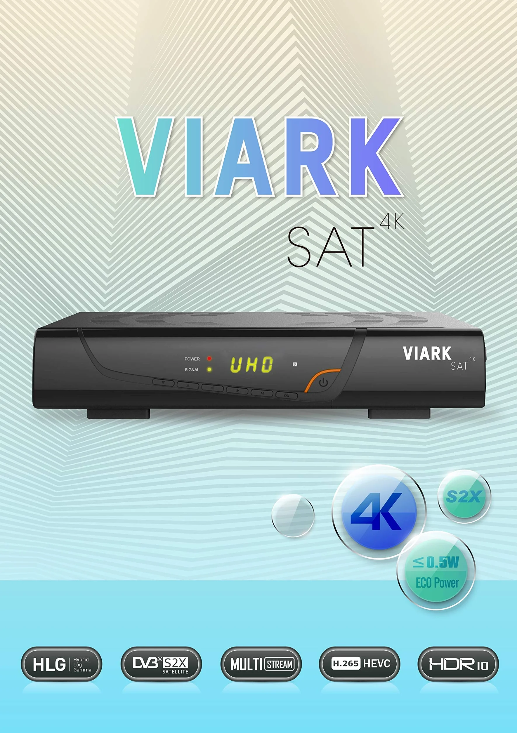 Viark SAT 4K – Tuner Satelitrany 4K UHD DVB-S2X wielostrumieniowy H.265 4000MIPS 1.0 GHz 60fps 10 Bit 3D, wyposażony w LAN, Wi-Fi USB Antena and Czytnik kart CA