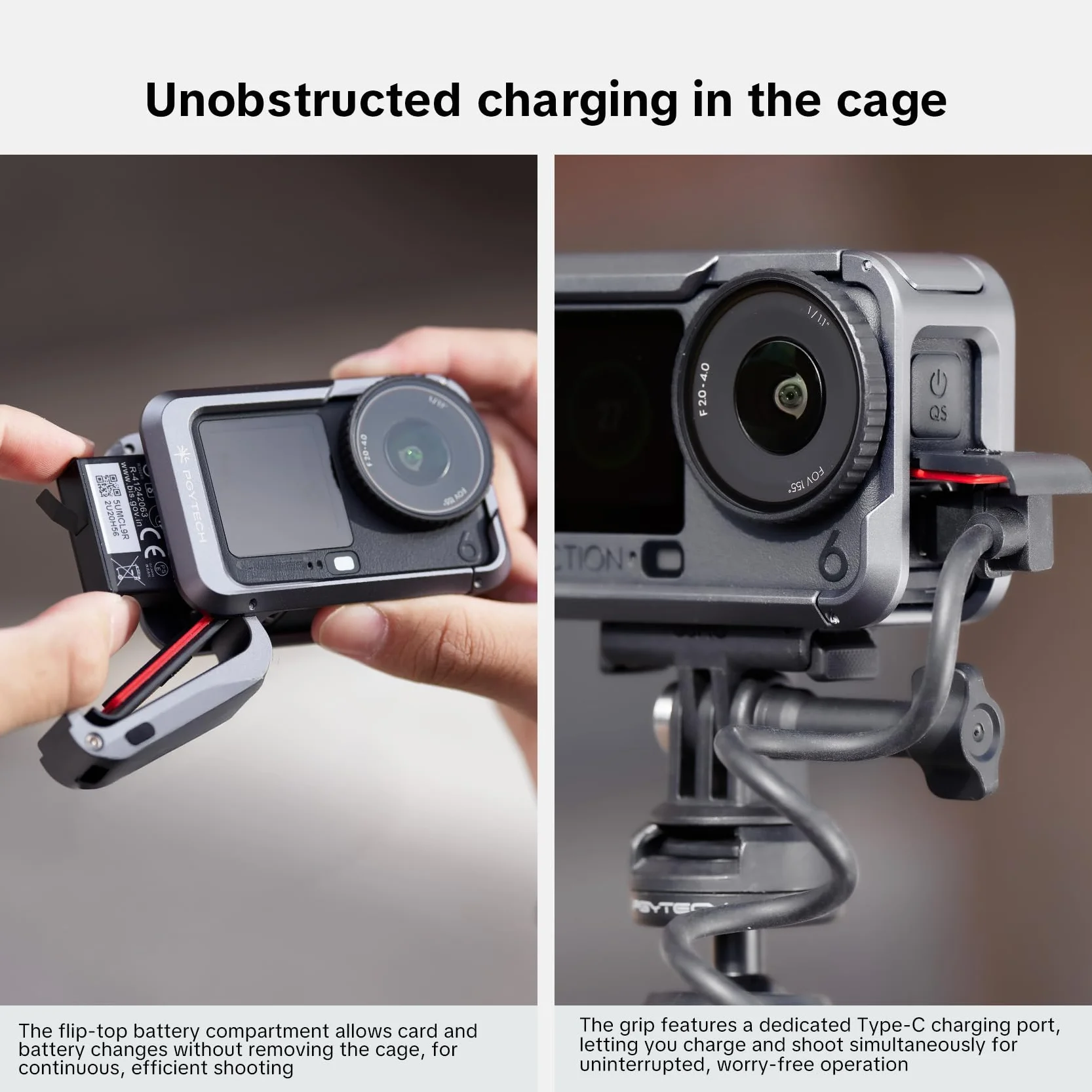 PGYTECH Klatka Aparatu do DJI Osmo Action 6 Obudowa ze Stopu Aluminium 1/4" Zimna Stopka Magnetyczne Szybkie Zwolnienie