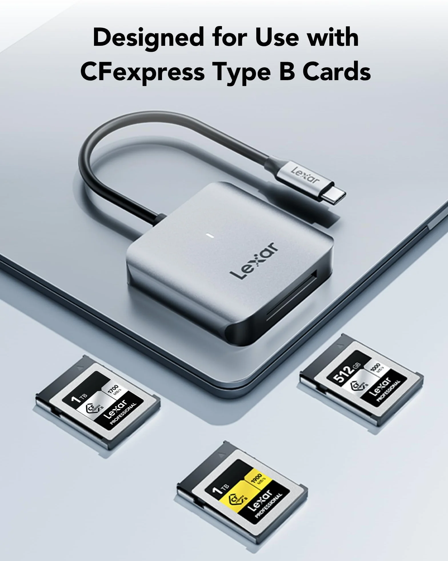 Lexar RW510 Czytnik Kart CFexpress Typu B, do 10Gbps, USB 3.2 Gen 2 czytnik Karta CFe Typu B Kart Pamięci, Czytnik Kart CF Zawiera Kabel USB typu C (LRW510U-BNHNG)