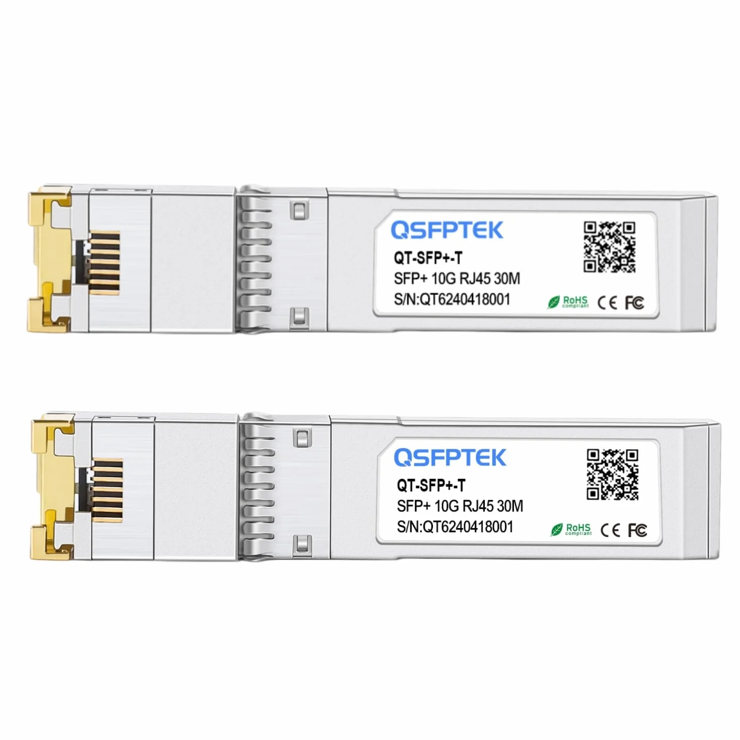 QSFPTEK 2 Pakiet 10GBASE-T SFP+ do RJ45 Copper Mini-GBIC Transceiver dla Cisco SFP-10G-T-S, Ubiquiti UF-RJ45-10G, Mikrotik, Supermicro, CAT6A/CAT7, do 100FT(30M)