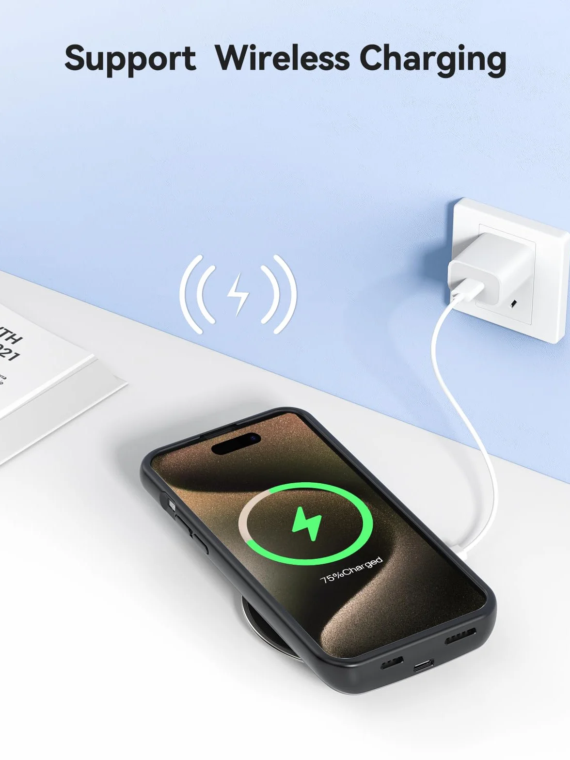 NEWDERY Etui z akumulatorem do iPhone 15 Pro Max/iPhone 15 Plus, 10 000 mAh, USB C, Qi, bezprzewodowe ładowanie