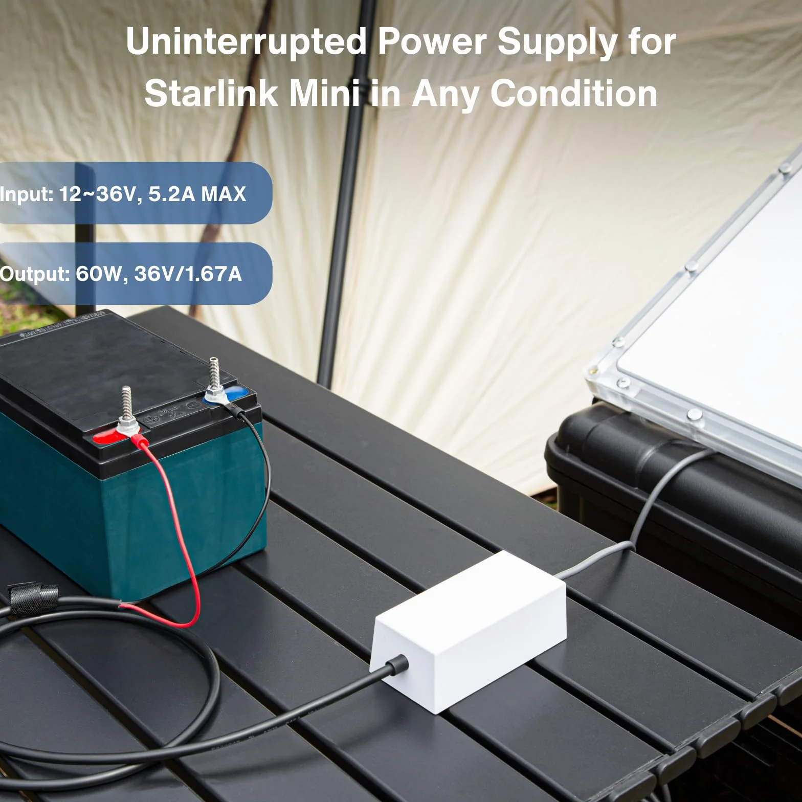 Adapter do baterii samochodowej DC do złącza żeńskiego Starlink Mini, Direct Vehicle Battery Connection for Stable 12 V-36 V Input, 36 V 1,67 A Output, Quick Setup, idealny na długie