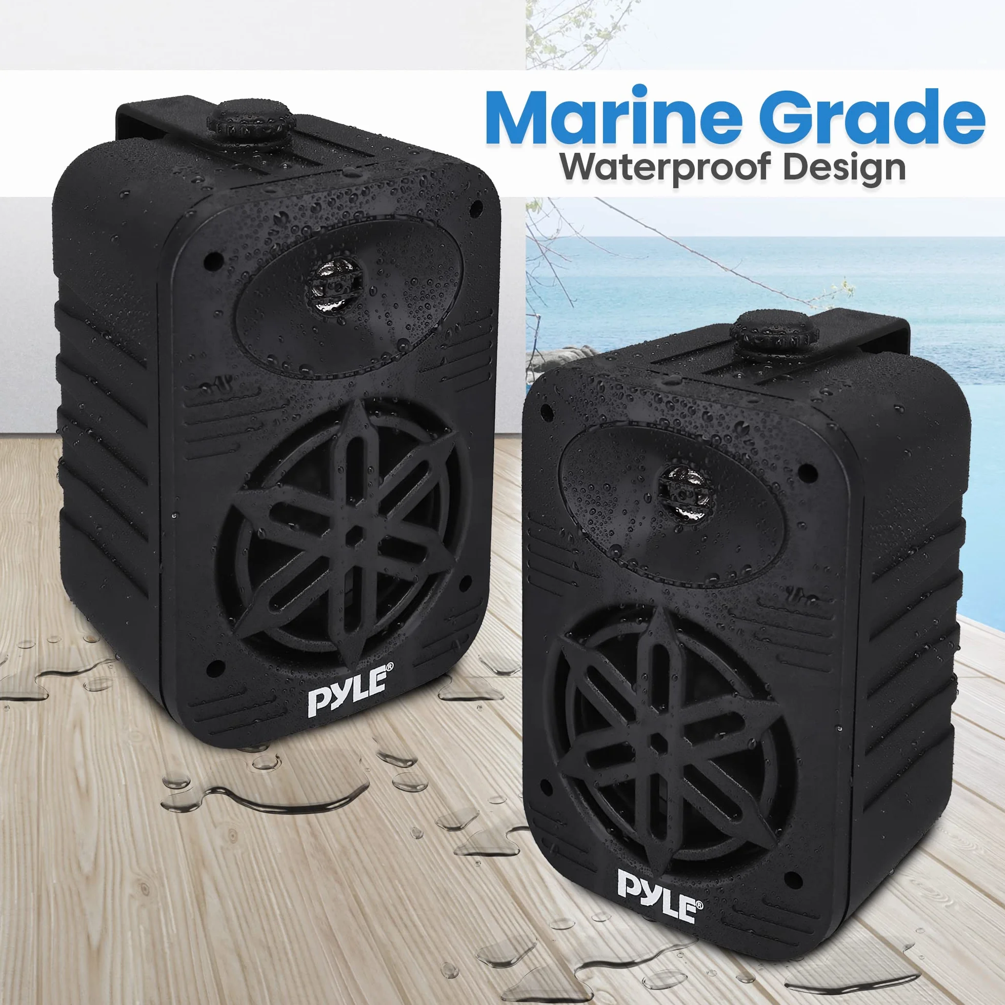 Pyle Indoor Outdoor Speakers Pair - 500 Watt Dual Waterproof 5.25” 2-Way Full Range Speaker System w/ 1/2” High Compliance Polymer Tweeter - In-Home, Boat, Marine, Deck, Patio, Poolside (Black)