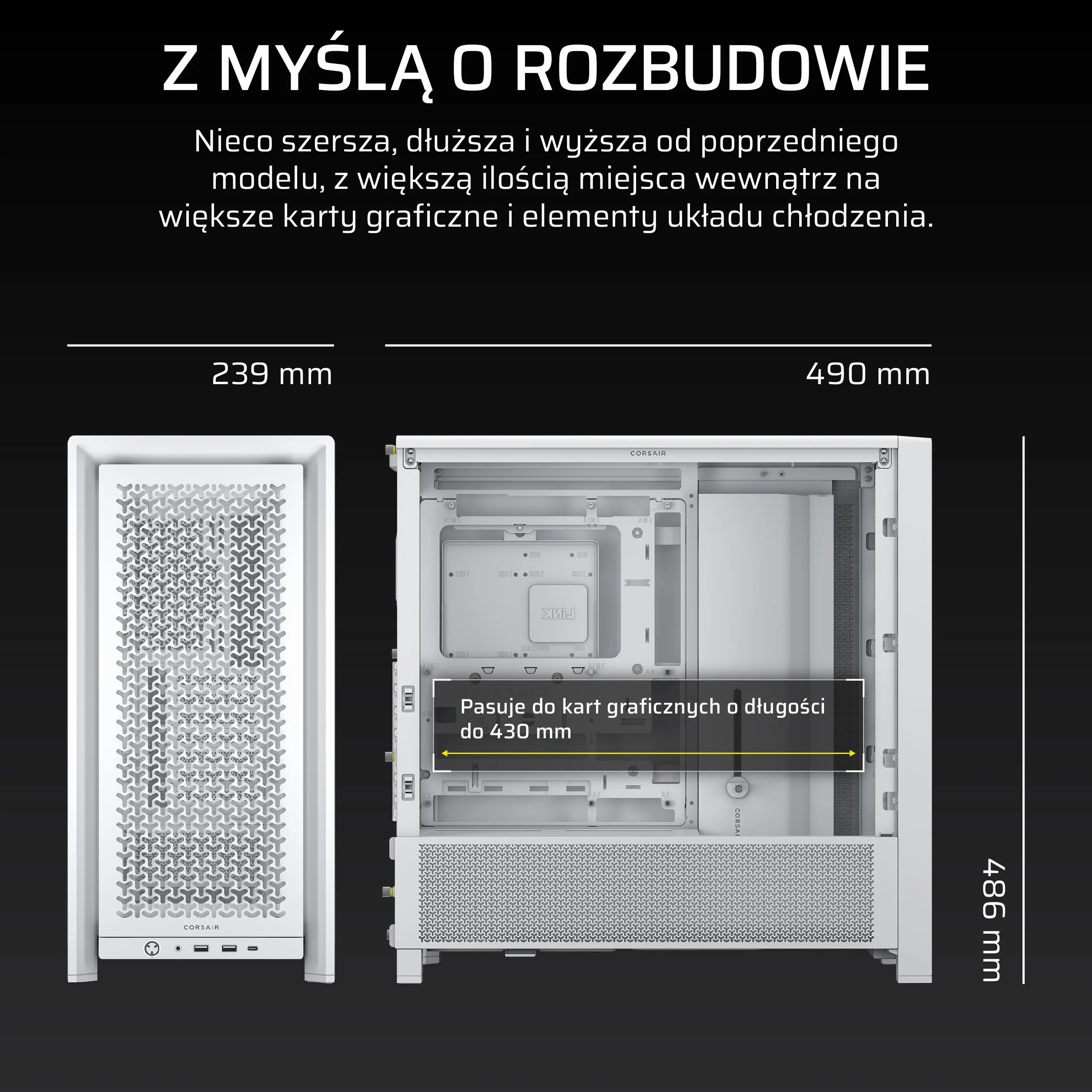 CORSAIR FRAME 4000D Modułowa Mid–Tower ATX Obudowa Komputerowa – Wysoki Przepływ Powietrza, System Montażu Wentylatorów InfiniRail™, Obsługa Dwóch Chłodnic 360mm – Biały