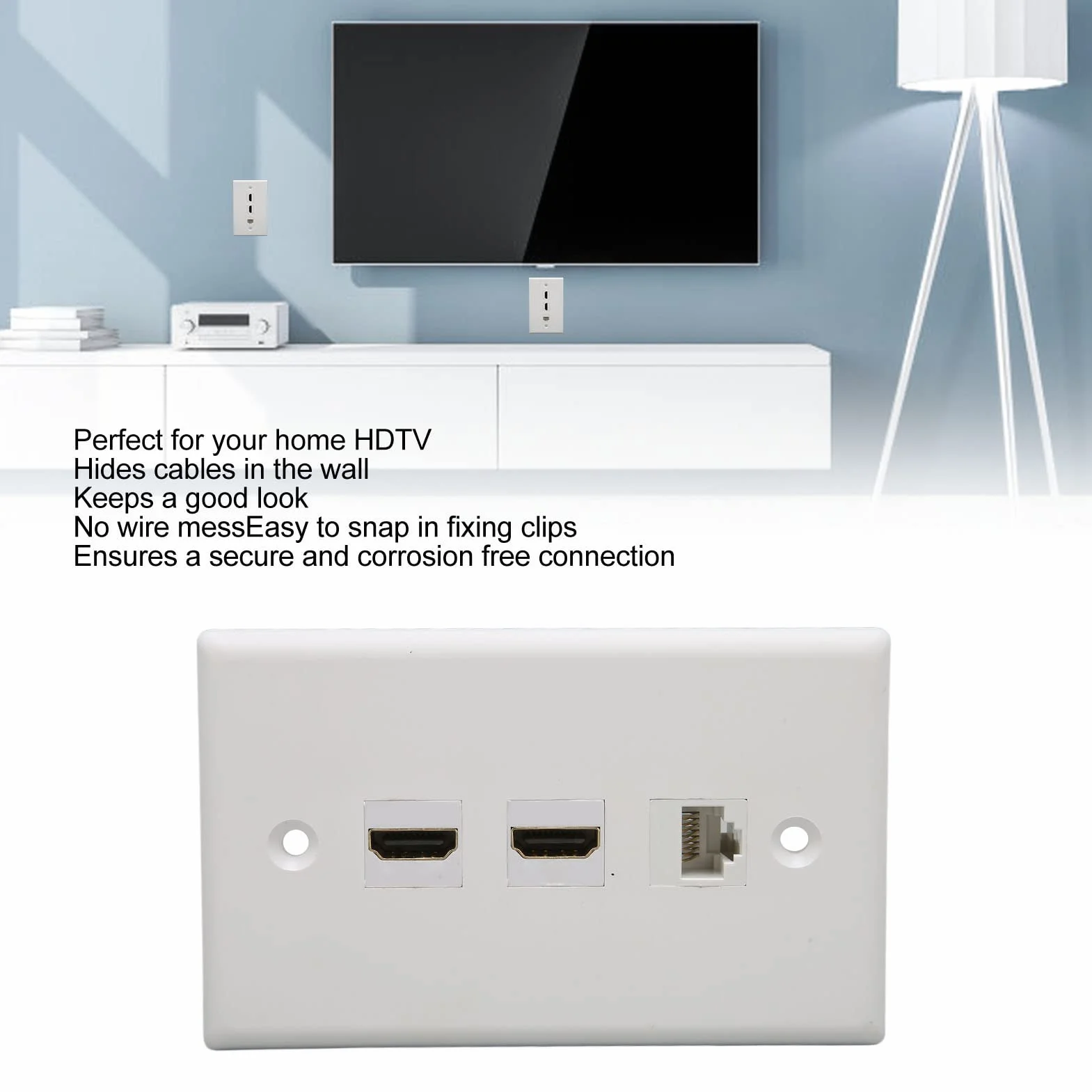 Płytka ścienna HDMI Ethernet, Gniazdo Keystone RJ45 Cat6 i 2 Gniazda Multimedialne 4K HD, Płytka ścienna Ethernet Bez Lutowania dla Projektora HDTV