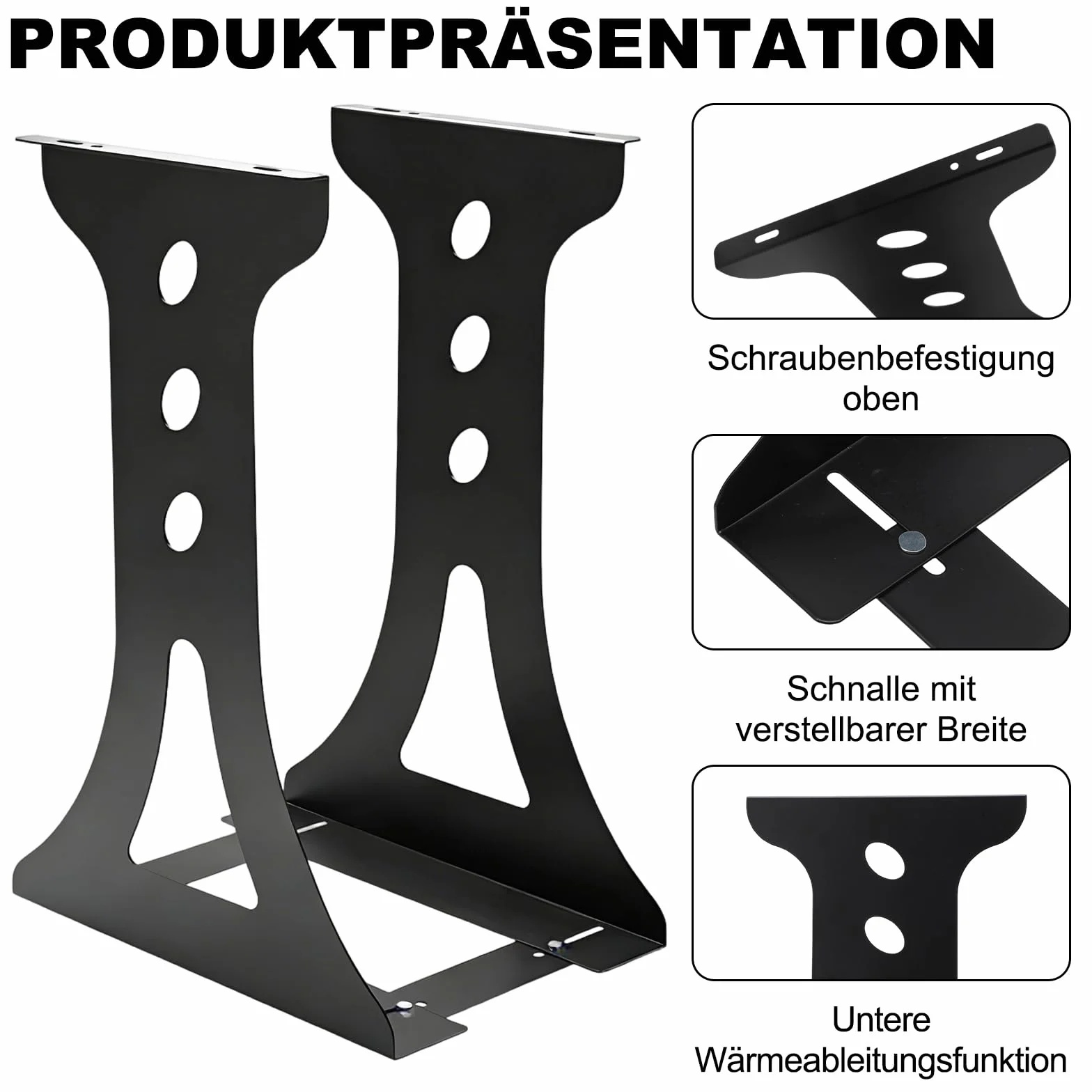 Uchwyt do komputera pod biurko, regulowany 150-230 mm, do zawieszenia na komputerze, nośność do 30 kg, do dużych obciążeń, do większości hostów (czarny)