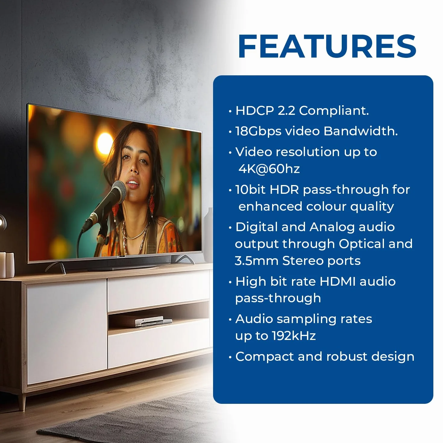 Orei Ekstraktor audio 4K HDMI, UltraHD 4K przy 60Hz 18G HDMI 2.0 konwerter audio SPDIF + wyjście 3,5 mm HDCP 2.2 - Dolby Digital/DTS Passthrough CEC, HDR, Dolby Vision, HDR10 obsługa (HDA-912)