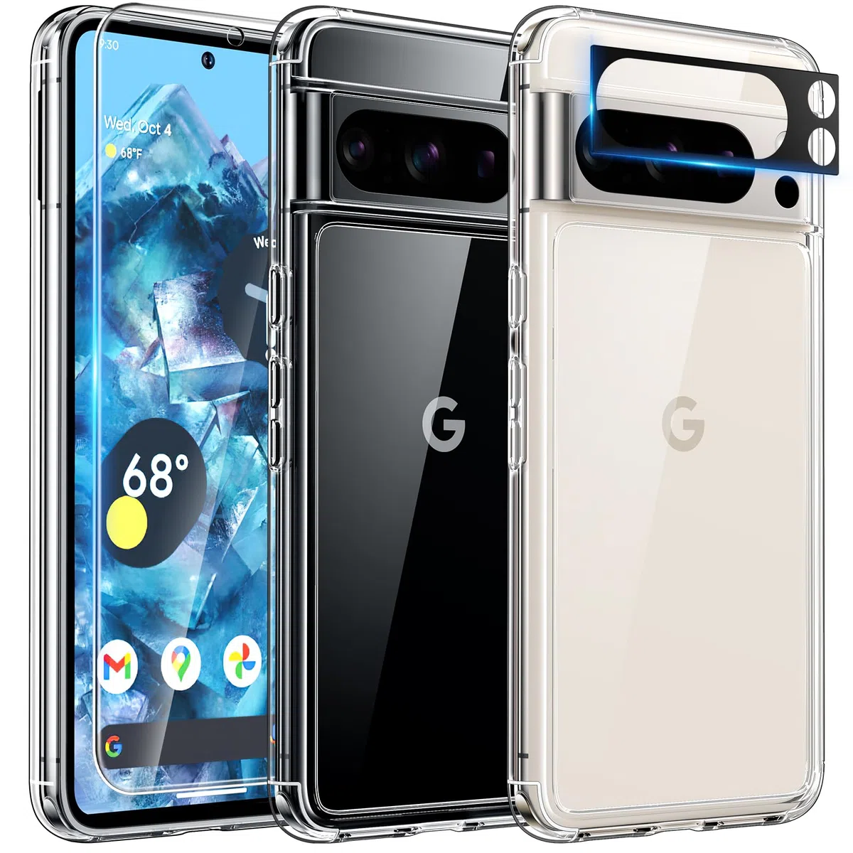 TAURI Przezroczyste etui 5 w 1 do Google Pixel 8 Pro i 2 x osłona ekranu + 2 x osłona obiektywu aparatu, [nie żółknie i ochrona przed upadkiem] odporne na wstrząsy etui na telefon 6,7"