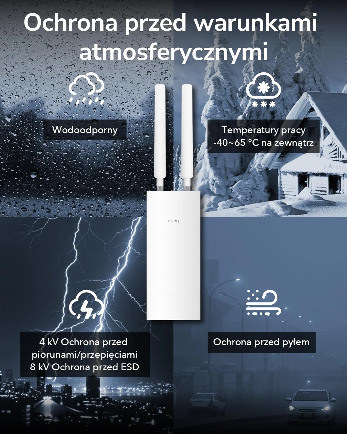 Cudy AC1200 Zewnętrzny punkt dostępowy WiFi IP65, dwuzakresowy, PoE, MU-MIMO
