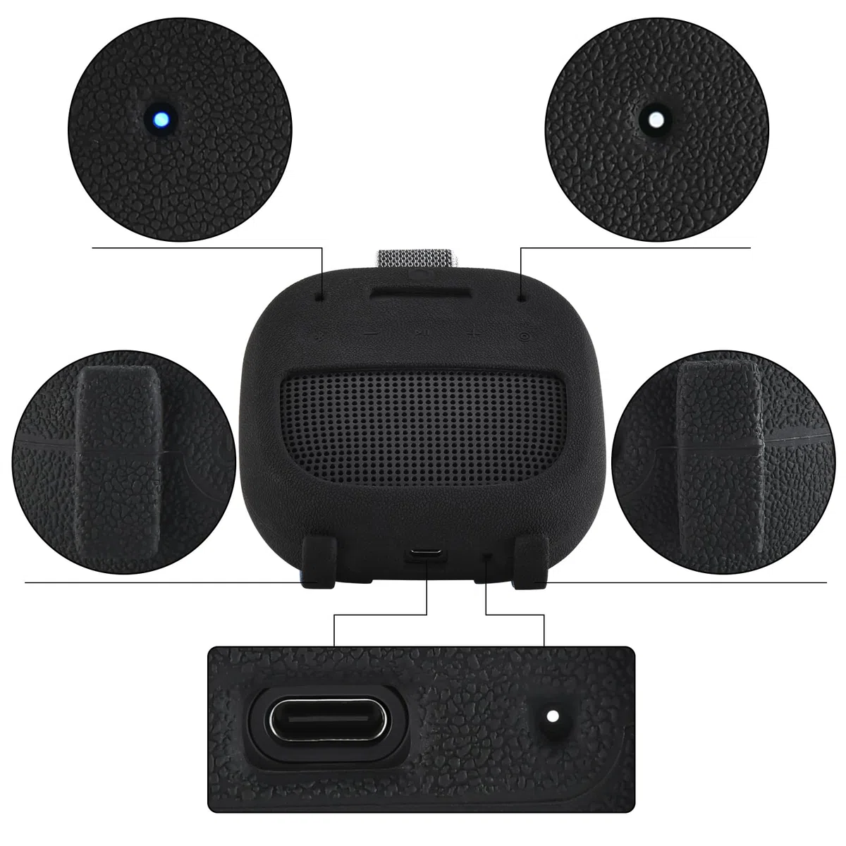 Silikonowe Etui do Bose Nowość Przenośny głośnik SoundLink Micro (2. generacji),do Bose SoundLink Micro 2nd Przenośny Pokrowiec Podróżny Futerał Ochronny z Karabinek,Czarny