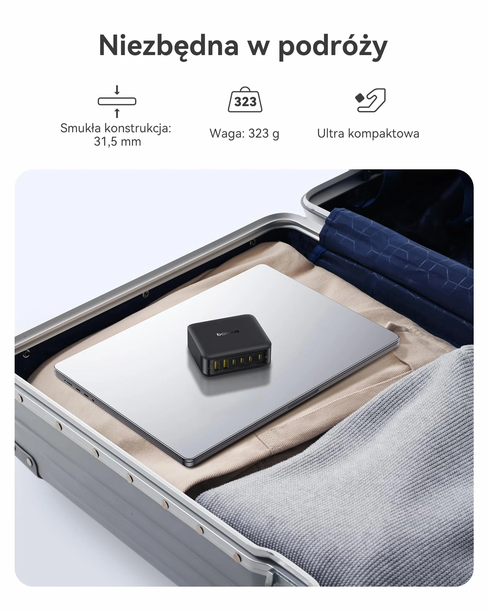 Baseus Ładowarka USB C 120W USB Charger 6-Portowat Stacja Ładująca PD Szybka Ładowarka do iPhone'a serii 17/16/15, MacBooka Air, Galaxy, iPada i nie tylko