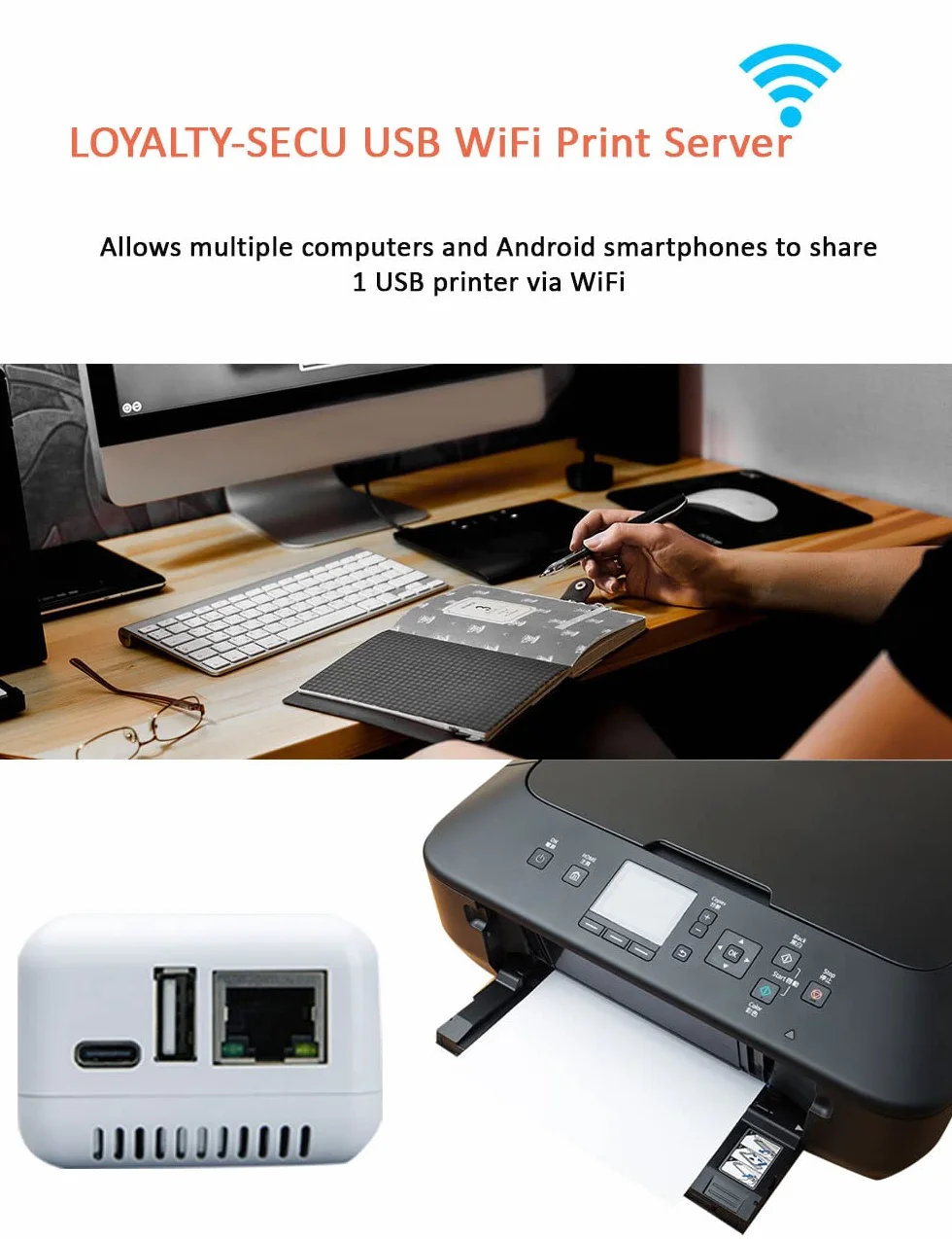 Serwer wydruku sieciowy Mini WIFI do drukarki USB (Biały)