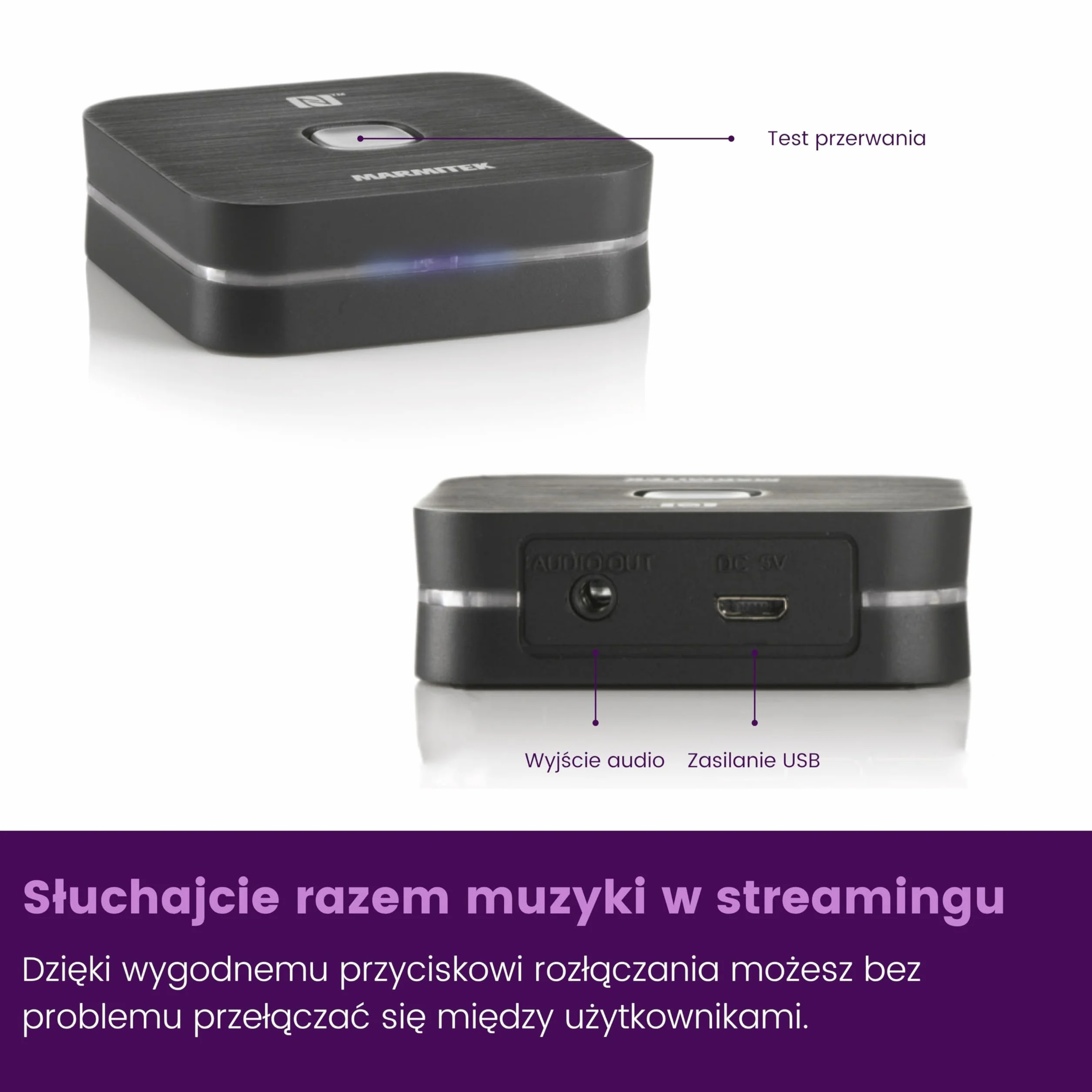 Odbiornik Bluetooth Marmitek BoomBoom 80 – Bezprzewodowe odtwarzanie muzyki – NFC i łatwe przełączanie między smartfonami – Adapter audio – Bluetooth receiver