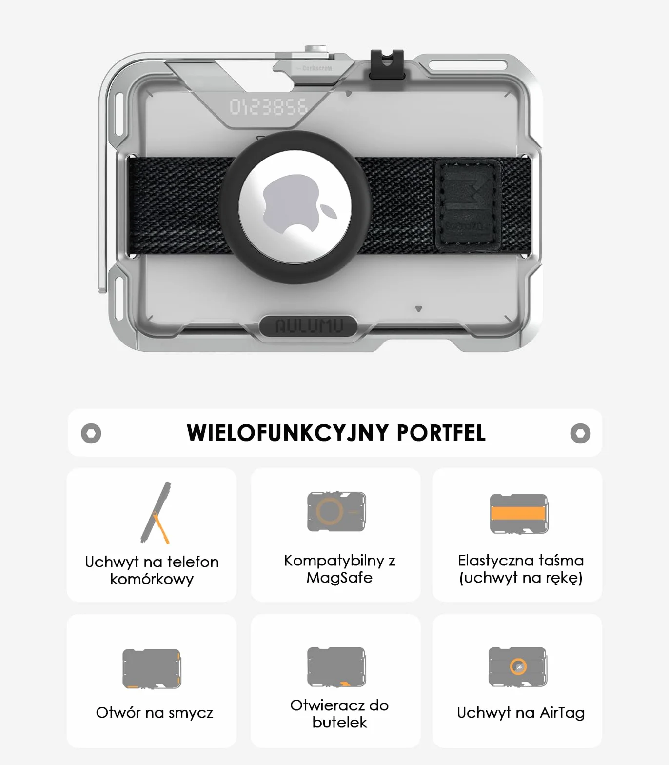 Aulumu G03 Przezroczysty Magnetyczny Uchwyt na Karty | Portfel Magnetyczny Zgodny z MagSafe | Wielofunkcyjny – Podstawka/Uchwyt do Telefonu | Otwieracz do Butelek | Karta z Ochroną RFID – Przezroczyst