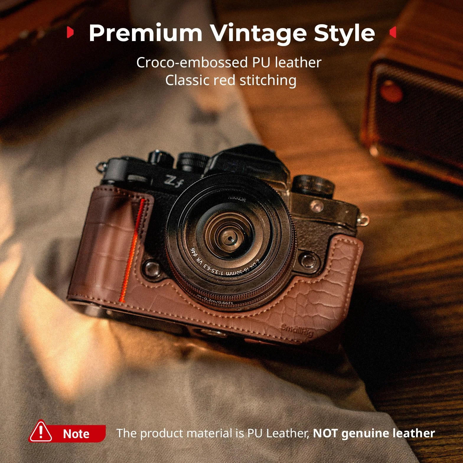 SMALLRIG Zestaw futerałów do Nikon Z f, zestaw futerałów ze skóry PU w stylu vintage, z ulepszonym uchwytem, podszewką z mikrofibry odporną na zarysowania, ramą ze stopu aluminium, brązowy - 5096