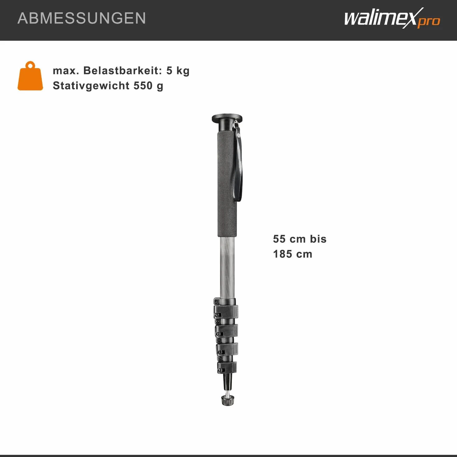 Walimex Pro WAL-1983 Carbon Pro Monopod (maks. wysokość 185 cm)