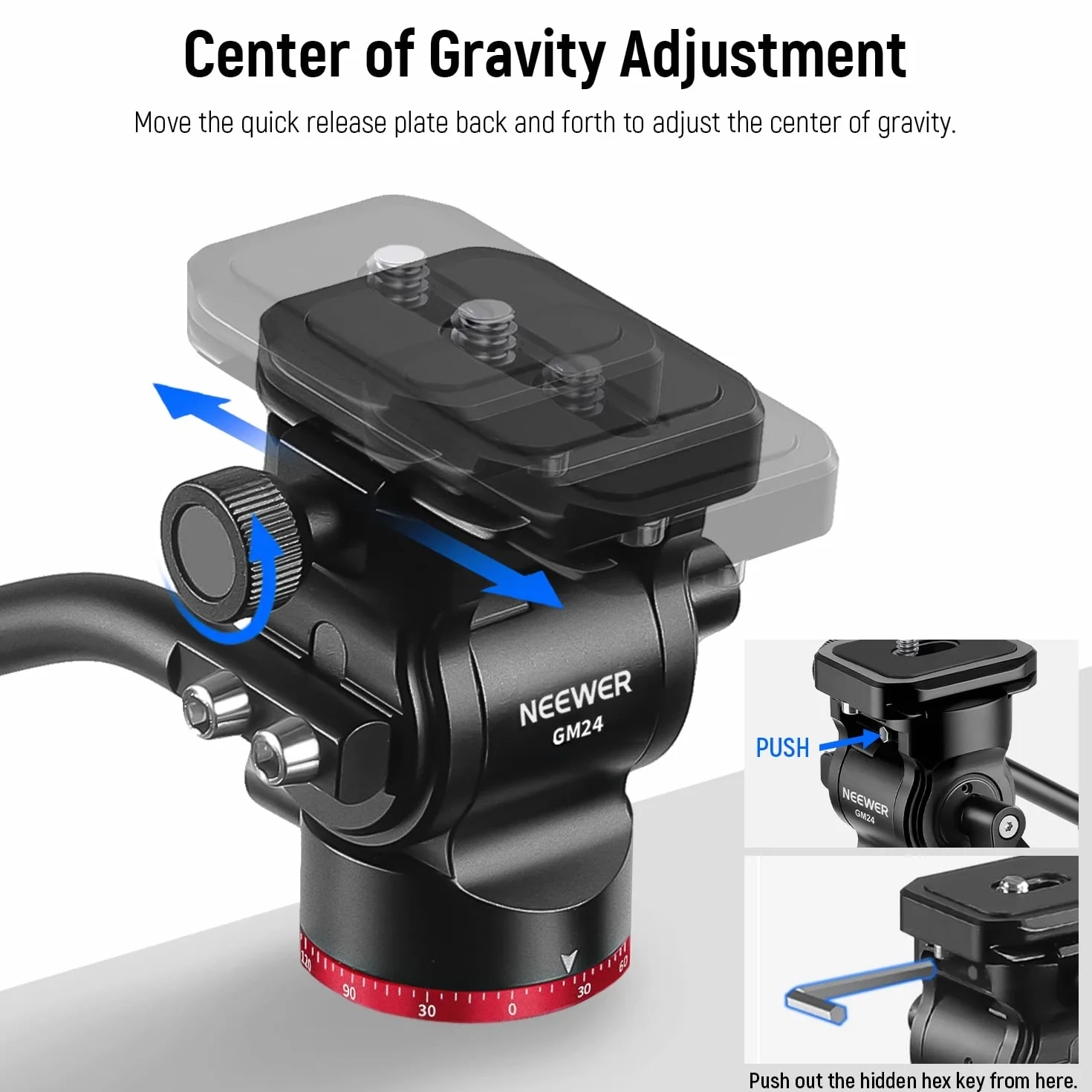 NEEWER Statyw z głowicą fluidową Pan Tilt Head z płytą do szybkiego montażu i uchwytem, metalowa głowica statywu kompatybilna z Arca Swiss do kompaktowych kamer wideo DSLR, obciążenie do 3 kg, GM24