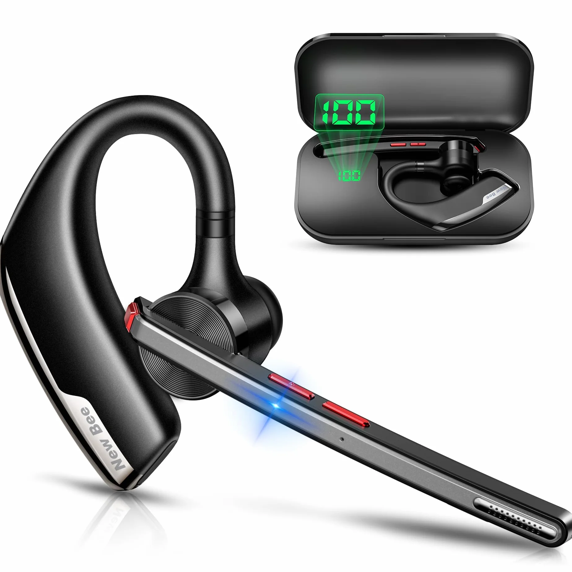 New Bee Zestaw głośnomówiący V5.2 Bluetooth Bezprzewodowy zestaw słuchawkowy z mikrofonem podwójna redukcja szumów Ultralekki dla iOS Android
