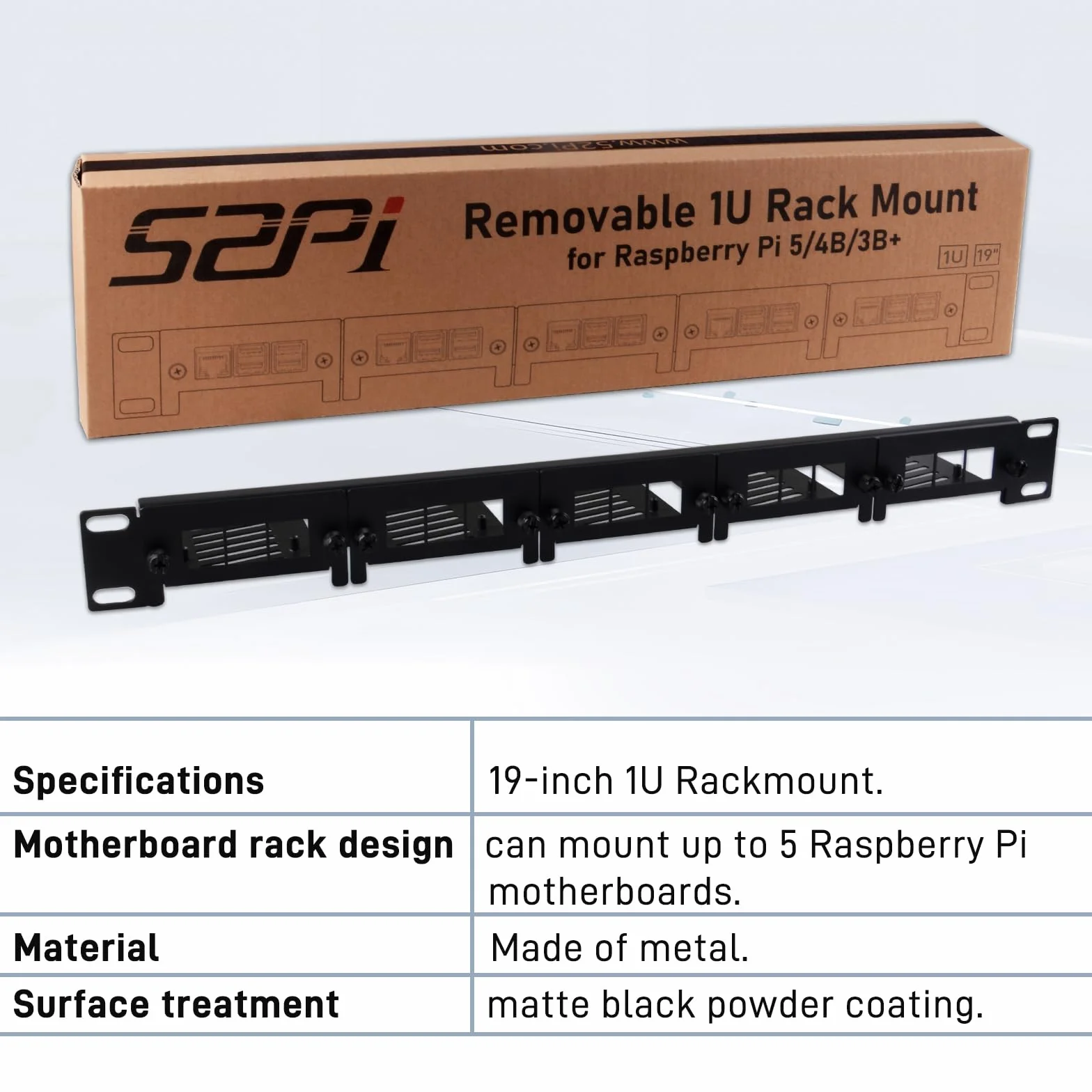 GeeekPi 19 cali 1U Rackmount do Raspberry Pi 5/4B/3B+/3B, z wysuwanymi przednimi wspornikami, kompatybilny z szafkami serwera 19 cali