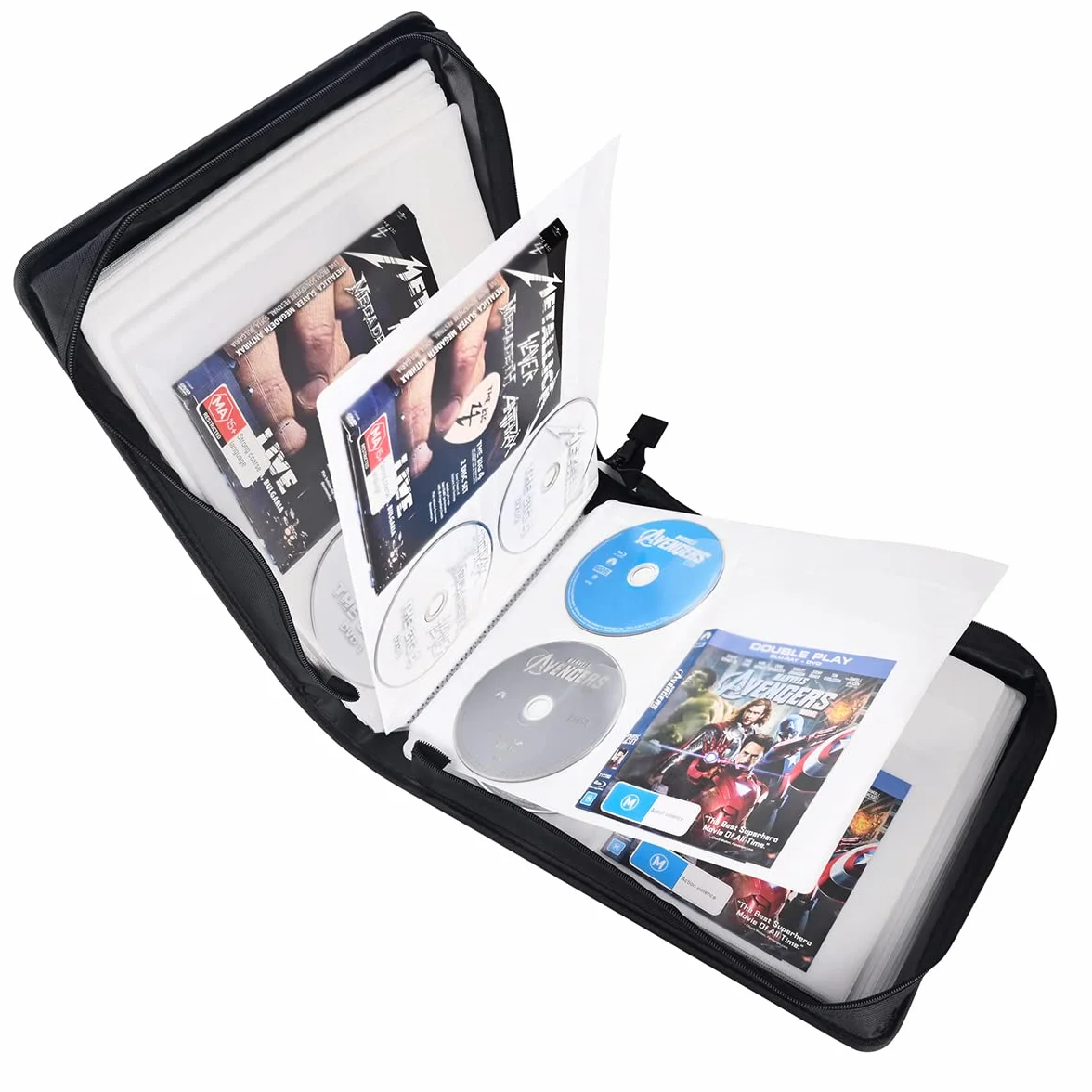 LIOVODE Etui na DVD 200 DVD i 100 broszur, przechowywanie płyt CD, organizer na media, czarny portfel do domu i samochodu