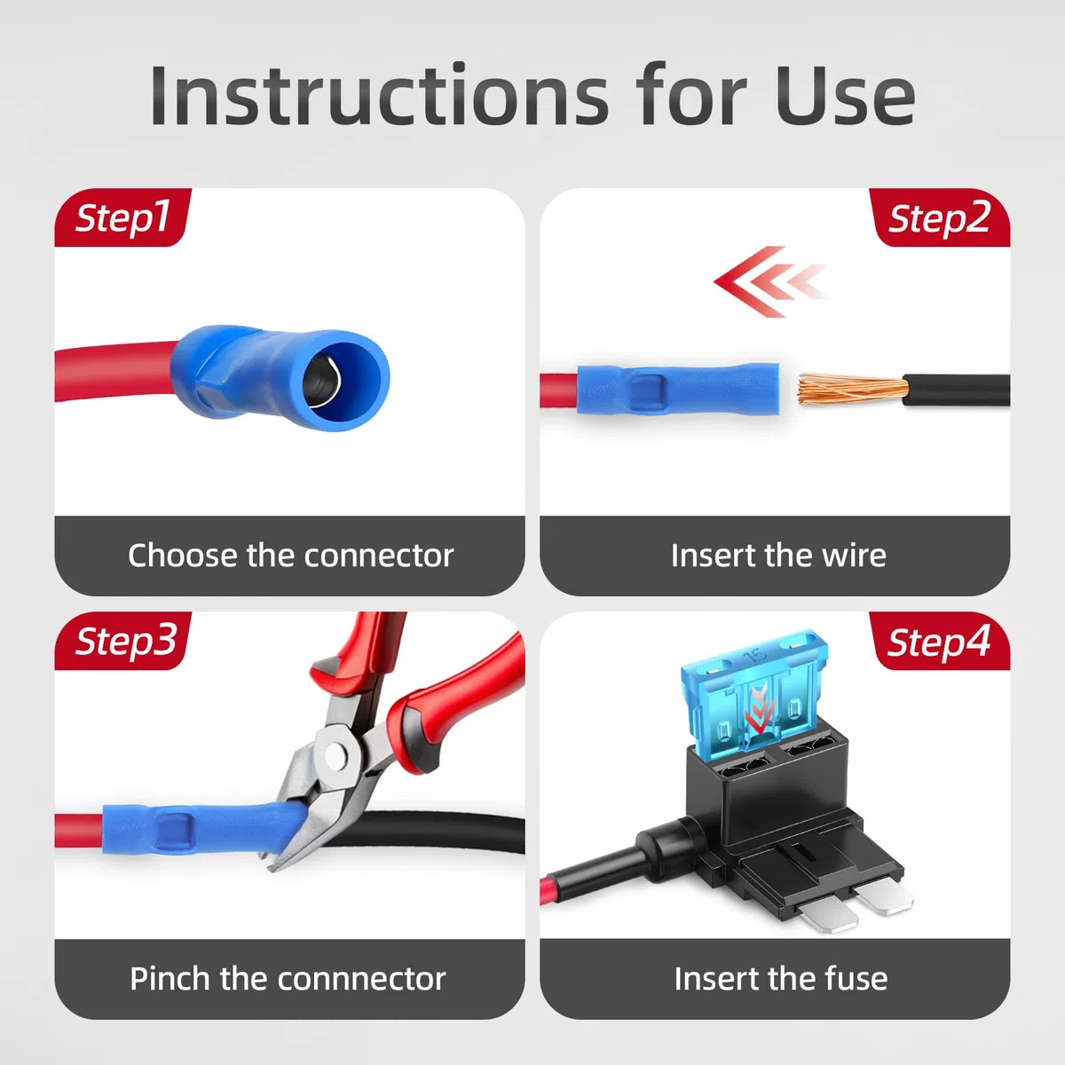 JOREST Standardowy kran do bezpieczników samochodowych – 4 szt. adapter 16AWG z 14 szt. standardowych bezpieczników samochodowych (2A-30A), dodaj uchwyt obwodu 12 V + taśma elektryczna + ściągacz