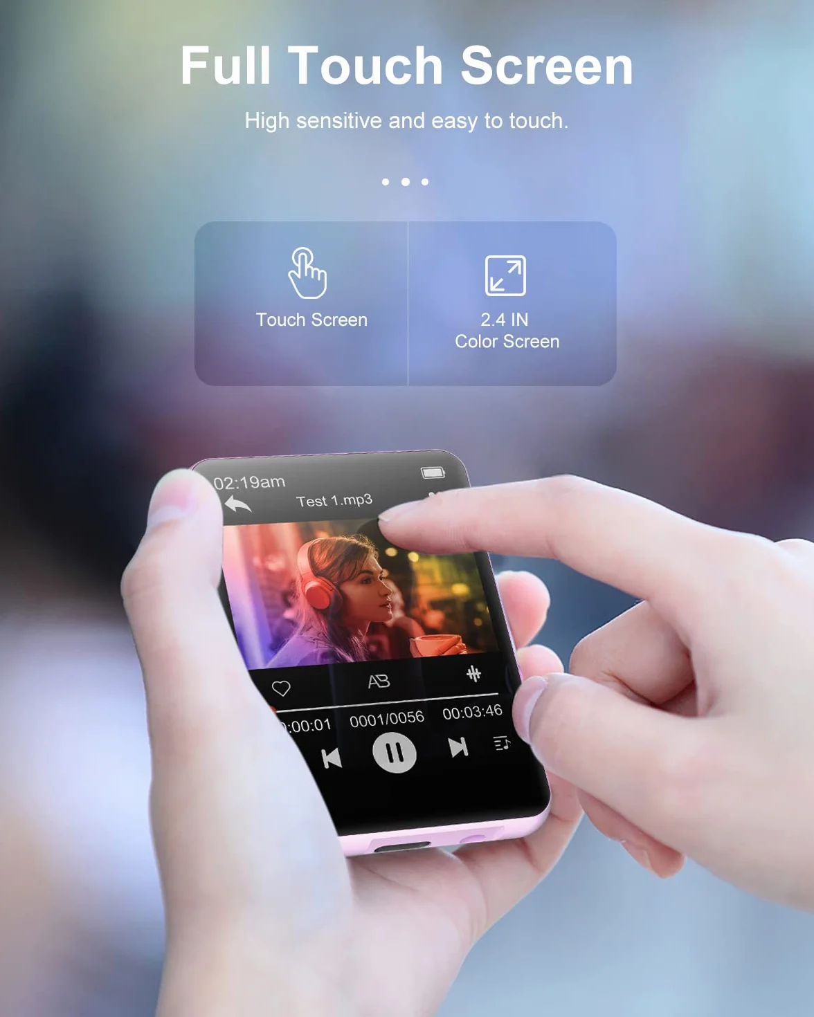 64 GB odtwarzacz MP3 z Bluetooth 5.0, odtwarzacz muzyki z wbudowanym głośnikiem HD, dźwięk HiFi, ekran dotykowy, radio FM, dyktafon, E-book, zestaw słuchawkowy, rozszerzalny 128 GB TF