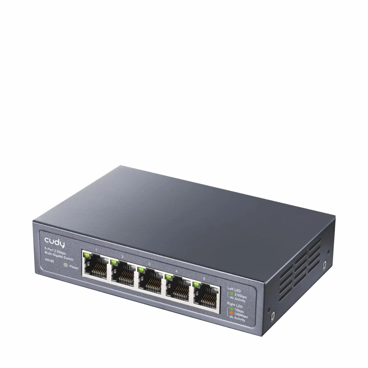 Cudy 5-portowy przełącznik Multi-Gigabit Ethernet, pełne porty 2,5 Gb/s, wykrywanie pętli, oszczędność energii 802.3az, uchwyt biurkowy lub ścienny, konstrukcja bez wentylatora, HS105