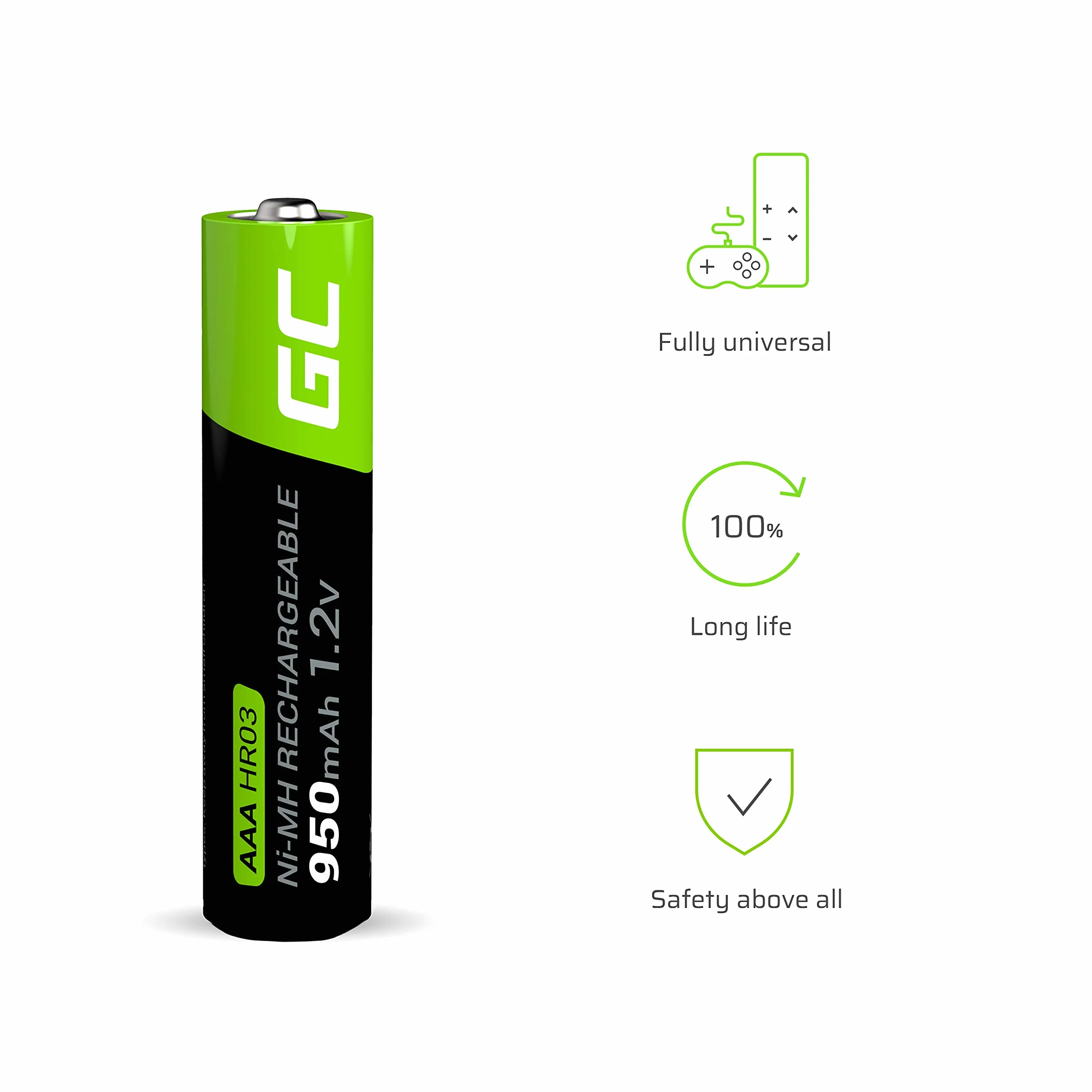 Green Cell Akumulatory 4x AAA R3 950mAh Ni-MH – wysokiej jakości baterie wielokrotnego ładowania, wysoka wydajność, kompatybilne ze wszystkimi ładowarkami AAA, baterie paluszki