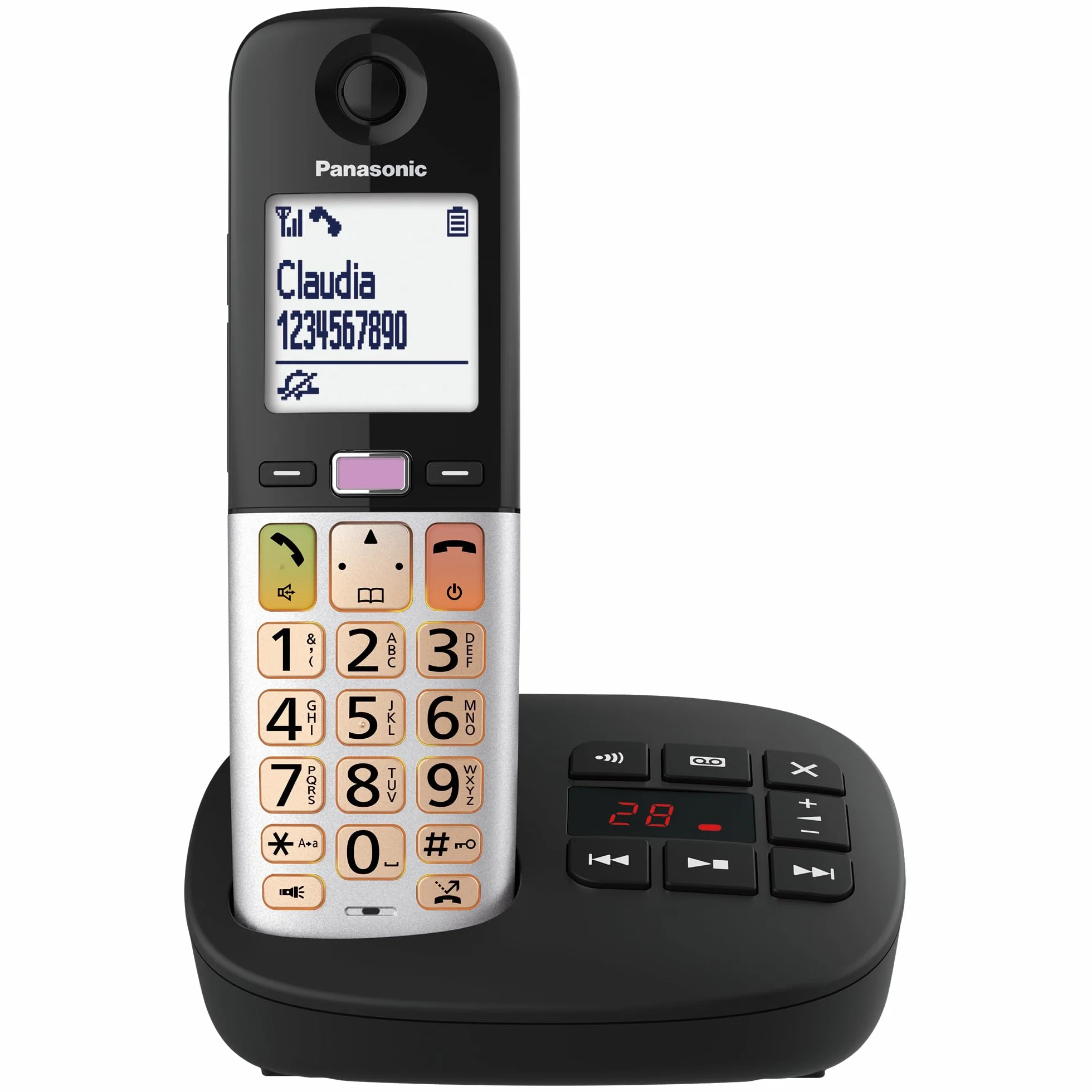 Panasonic KX-TGU430EXB Bezprzewodowy telefon cyfrowy z automatyczną sekretarką, wzmocnioną głośnością, wyświetlaczem LCD