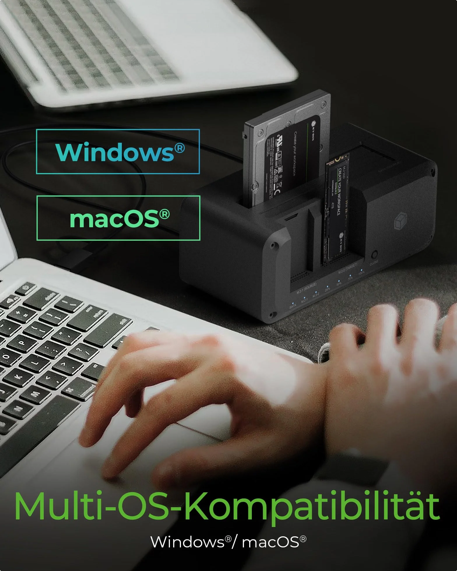 ICY BOX Stacja dokująca do dysków M.2 NVMe i SATA, dwukierunkowe klonowanie, USB 3.2 10 Gb/s