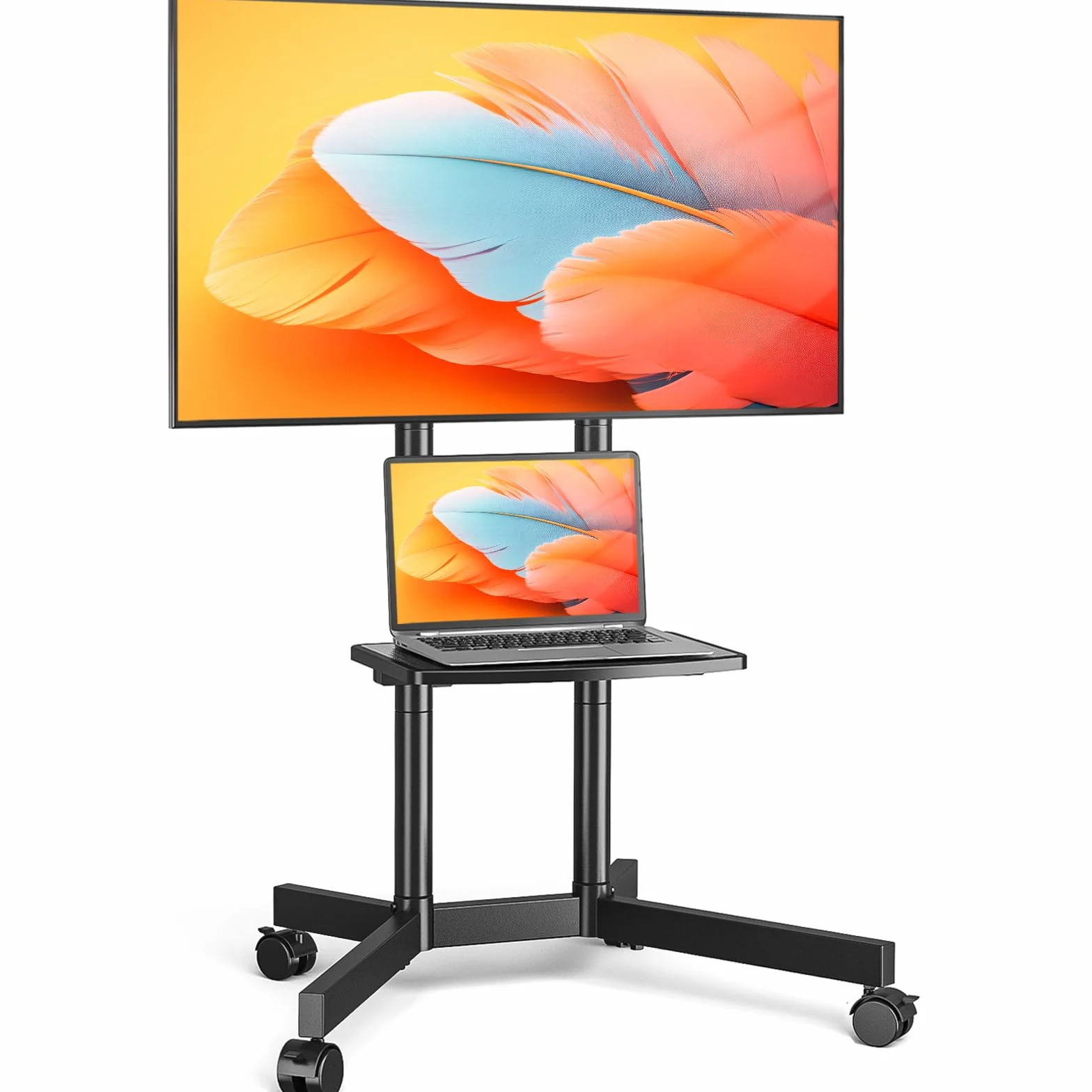 TVON Stojak na telewizor z rolkami, mobilny, obrotowy, do telewizorów 32-75 cali, stojak pod telewizor z regulacją wysokości, z półką, do 40 kg, maks. VESA 400 x 400 mm