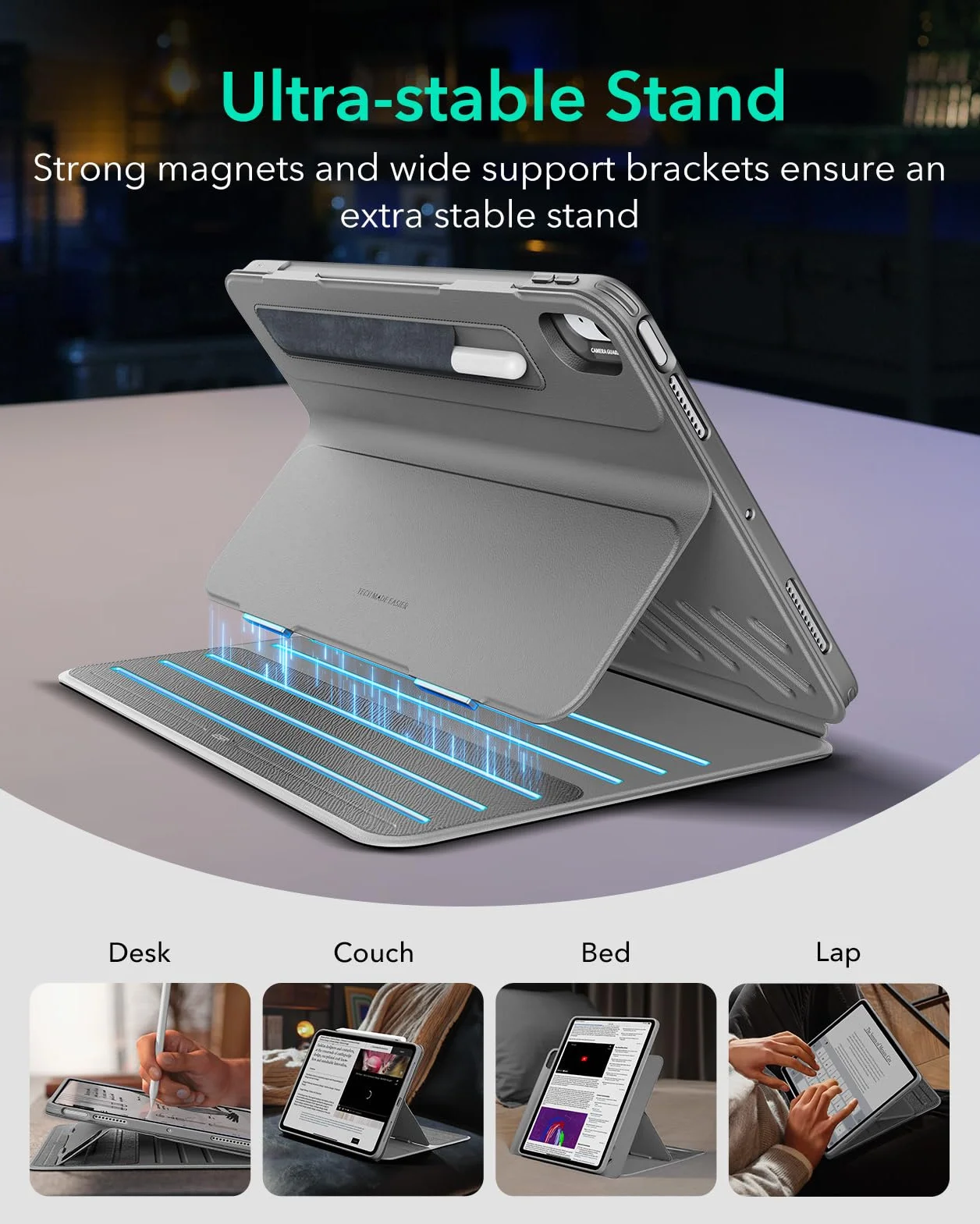 ESR Etui na iPad Air 11 cali (2025) M3/M2, iPad Air 7a/6a/5a/4. generacji (2024/2022/2020) 10,9 cala, zdejmowana osłona magnetyczna, regulowany stojak pionowy/poziomy, 9 kątów w
