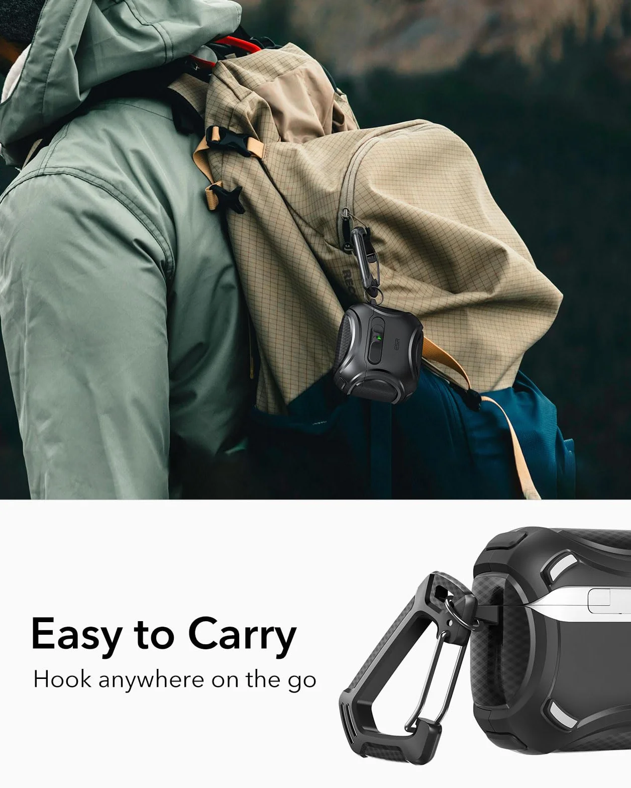 ESR Etui na AirPods 4, kompatybilne z etui AirPods 4. generacji (2024) (USB-C), kompatybilne z Magsafe, zamek chroniący przed upadkiem, łatwe otwieranie, seria Cyber, czarne