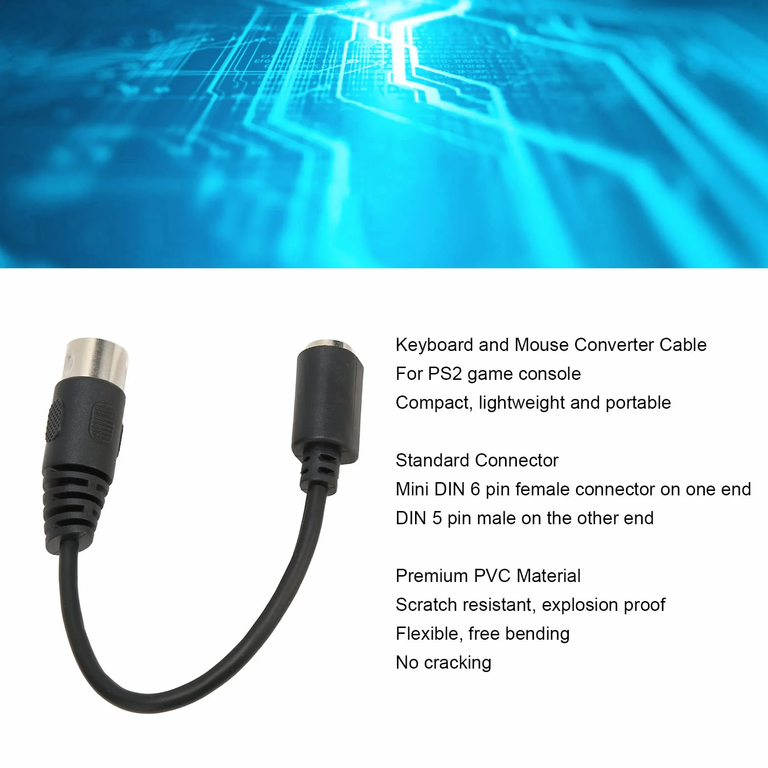 5-pinowy Adapter Kabla DIN na PS/2, 5-pinowy Męski Adapter DIN na 6-pinowy żeński Adapter Mini DIN, 5,9-calowy Kabel Konwertera Klawiatury i Myszy, Plug and Play
