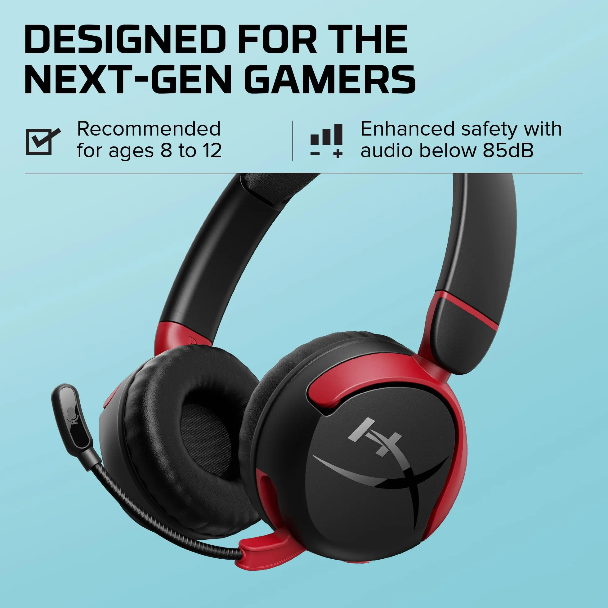 HyperX Cloud Mini Wireless - Bezprzewodowy zestaw słuchawkowy do gier dla dzieci, ograniczenie głośności 85dB, dla PC/Switch/PS/Chromebook/Xbox/Mobile, czarny