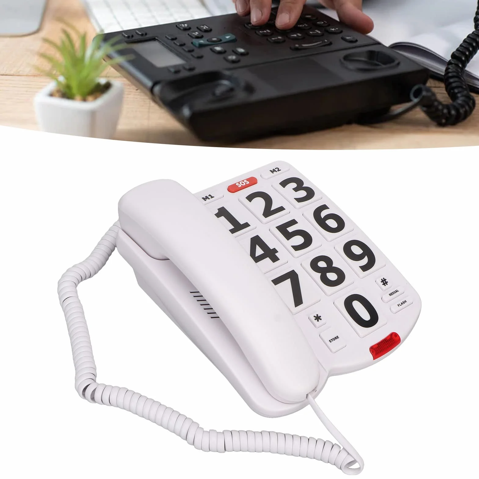 Telefon Stacjonarny z Dużymi Przyciskami dla Seniorów z Pamięcią Numerów i Regulacją Głośności