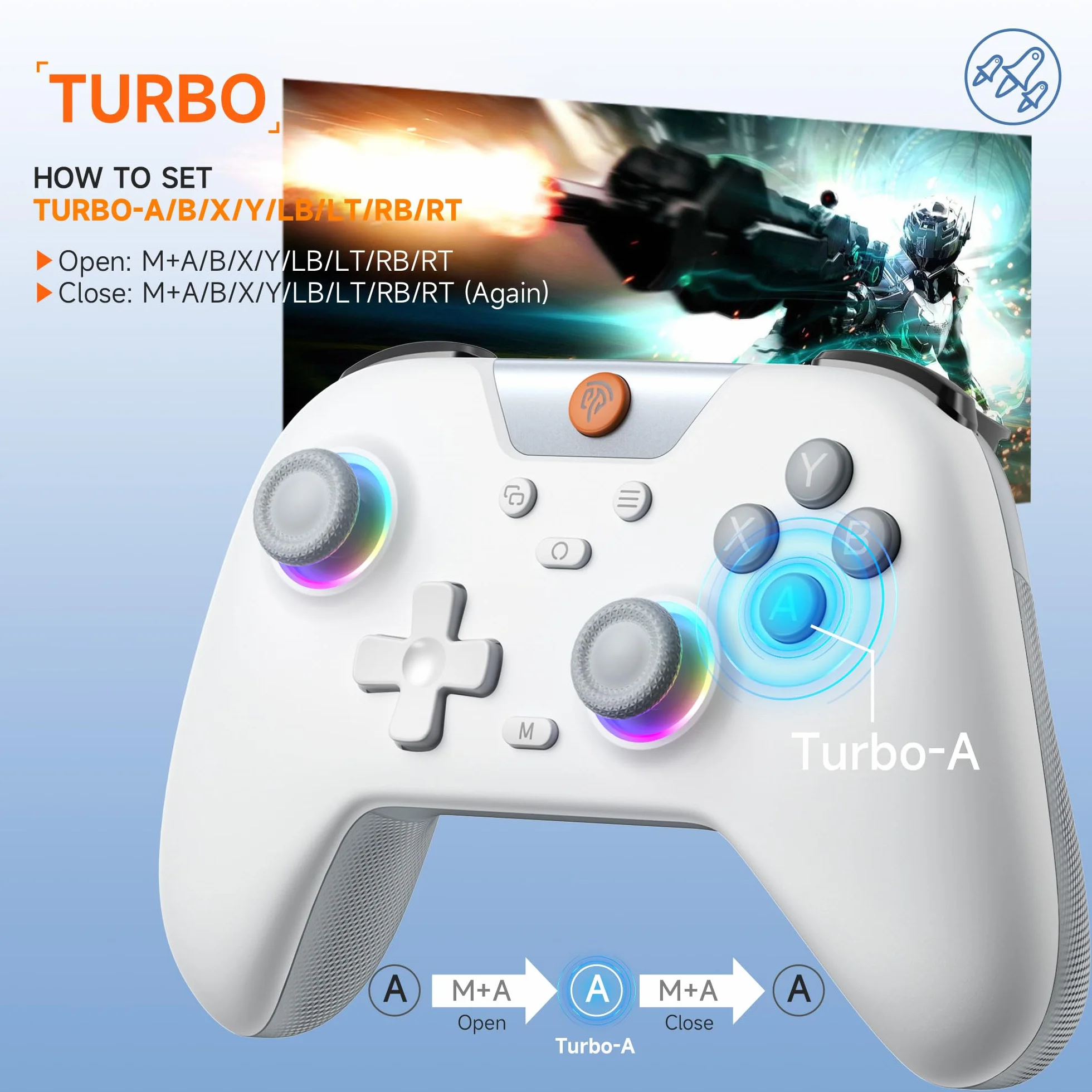 EasySMX X05 Bezprzewodowe kontrolery do komputera z RGB/wibracjami, joystickiem halowym, kontrolerem Bluetooth PC dla graczy/przełączników/telefonów komórkowych/Android/iOS/Android TV Box, 750 mAh