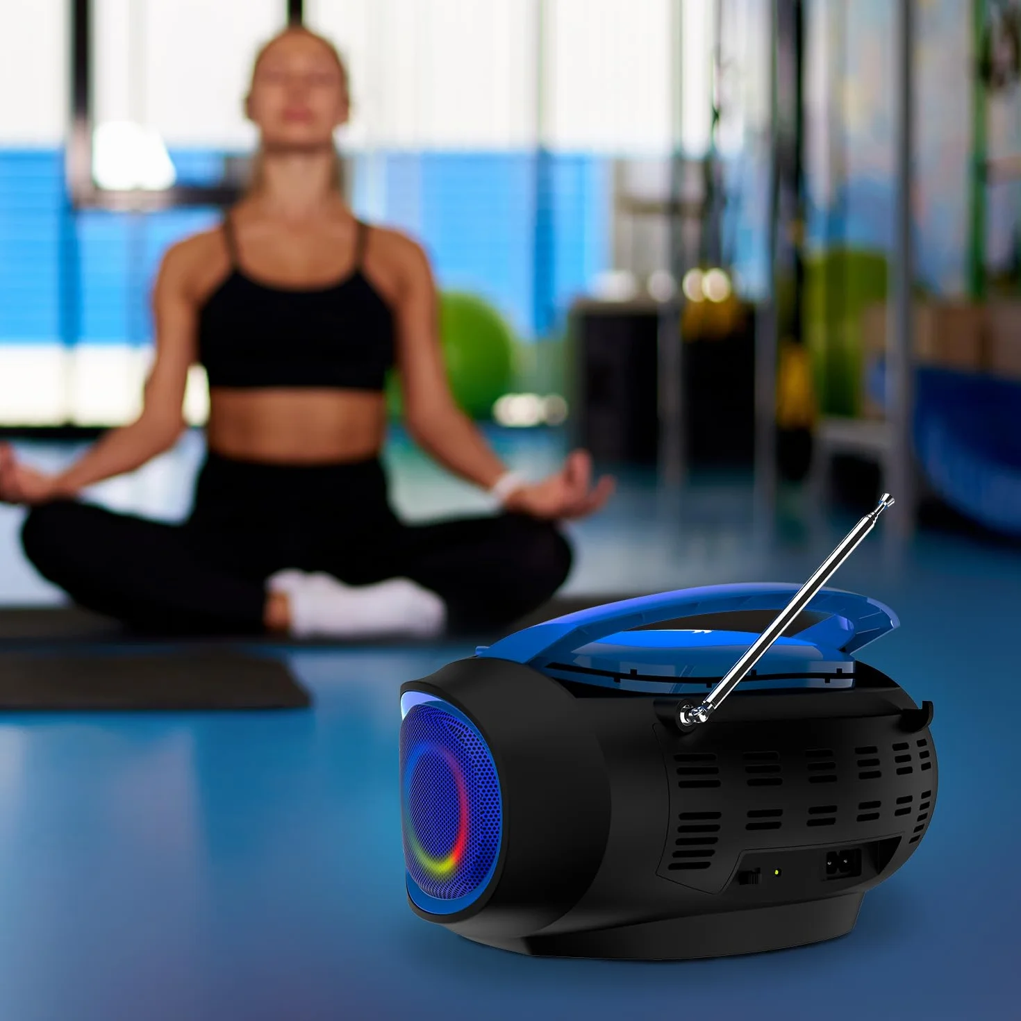 KLIM Boombox Radio CD. Radio FM, CD Bluetooth, MP3, USB, AUX + baterie do ładowania, tryby przewodowe i bezprzewodowe + kompaktowy i wytrzymały + nowa wersja 2022 + niebieski