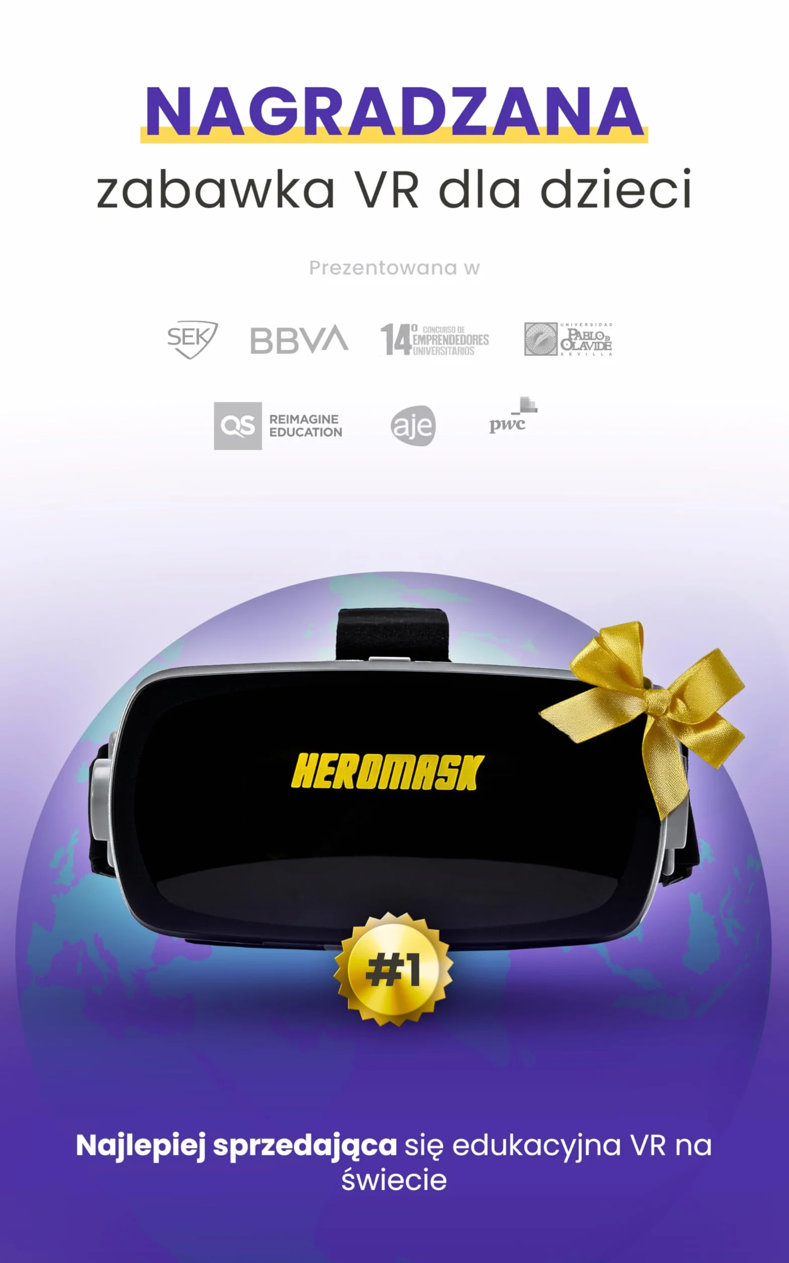 Heromask Gogle VR dla dzieci z edukacyjną grą matematyczną Nauka tabliczki mnożenia w 3D Interaktywna zabawka 5-12 lat